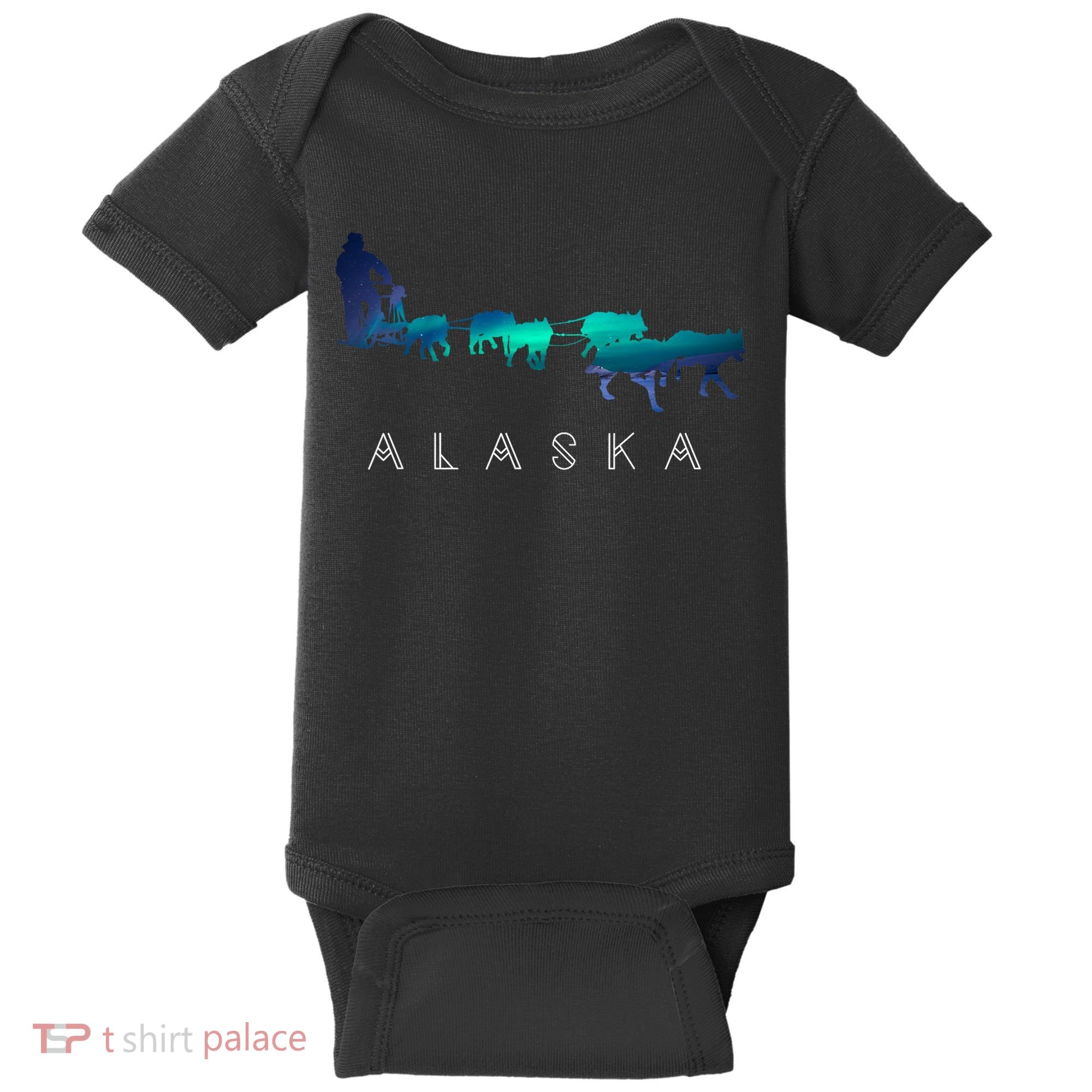 Alaska Sled Dogs Mushing Sled Dog Team A.U.R.O.R.A Borealis Scene Baby Bodysuit