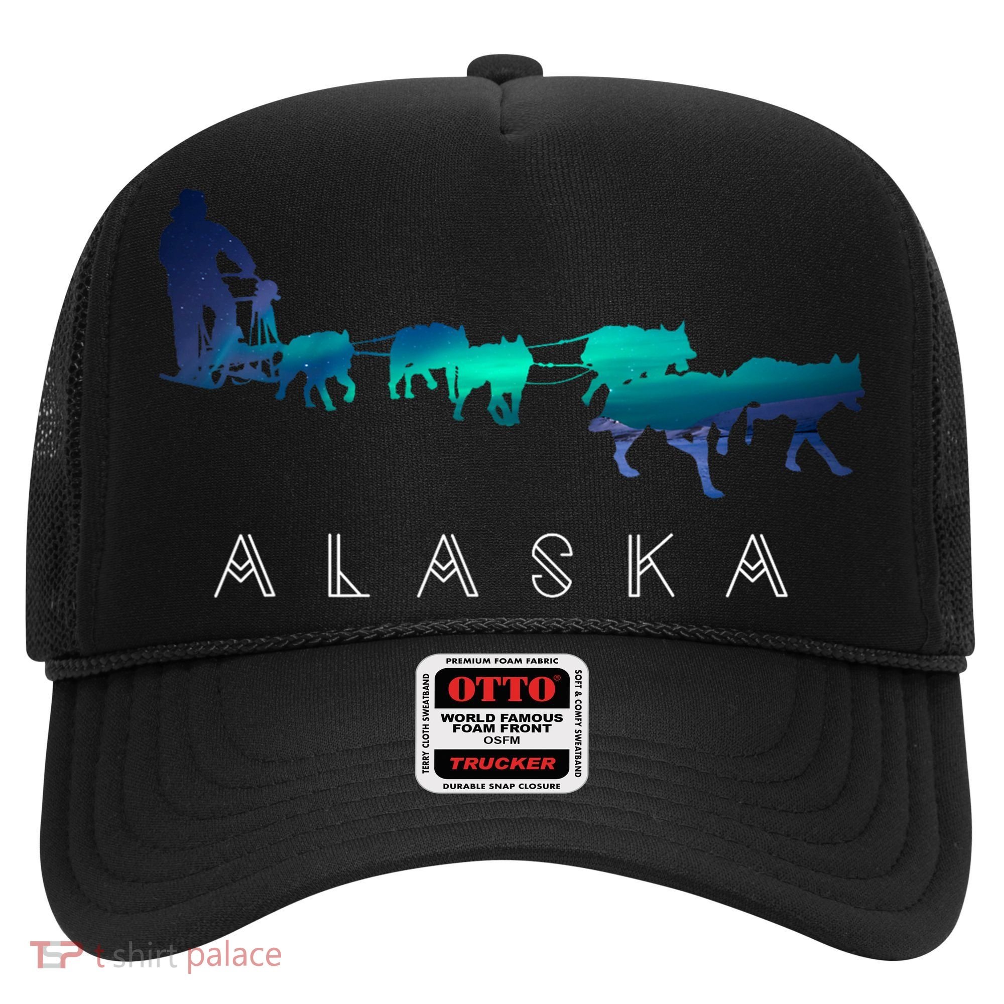 Alaska Sled Dogs Mushing Sled Dog Team A.U.R.O.R.A Borealis Scene Hat