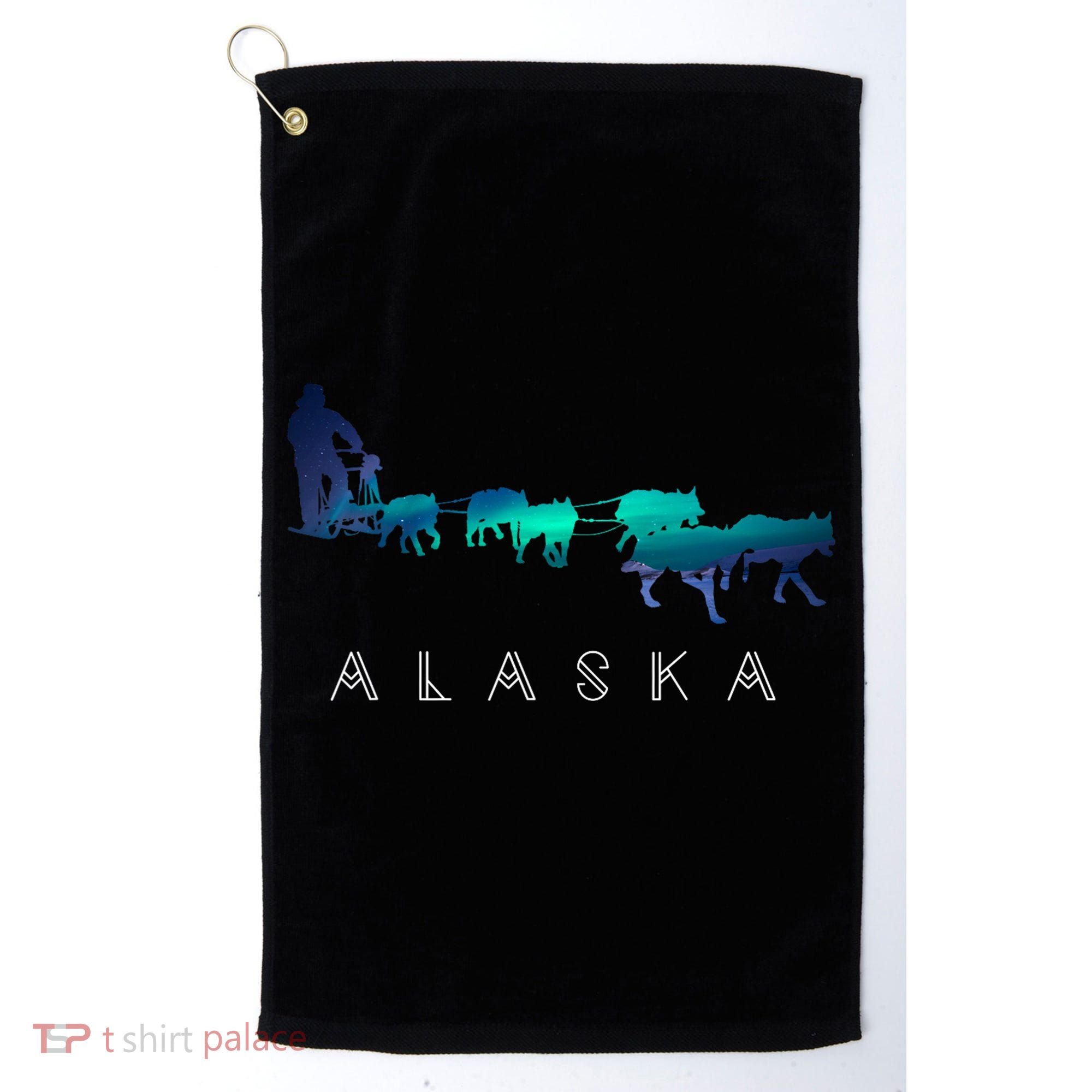 Alaska Sled Dogs Mushing Sled Dog Team A.U.R.O.R.A Borealis Scene Golf Towel