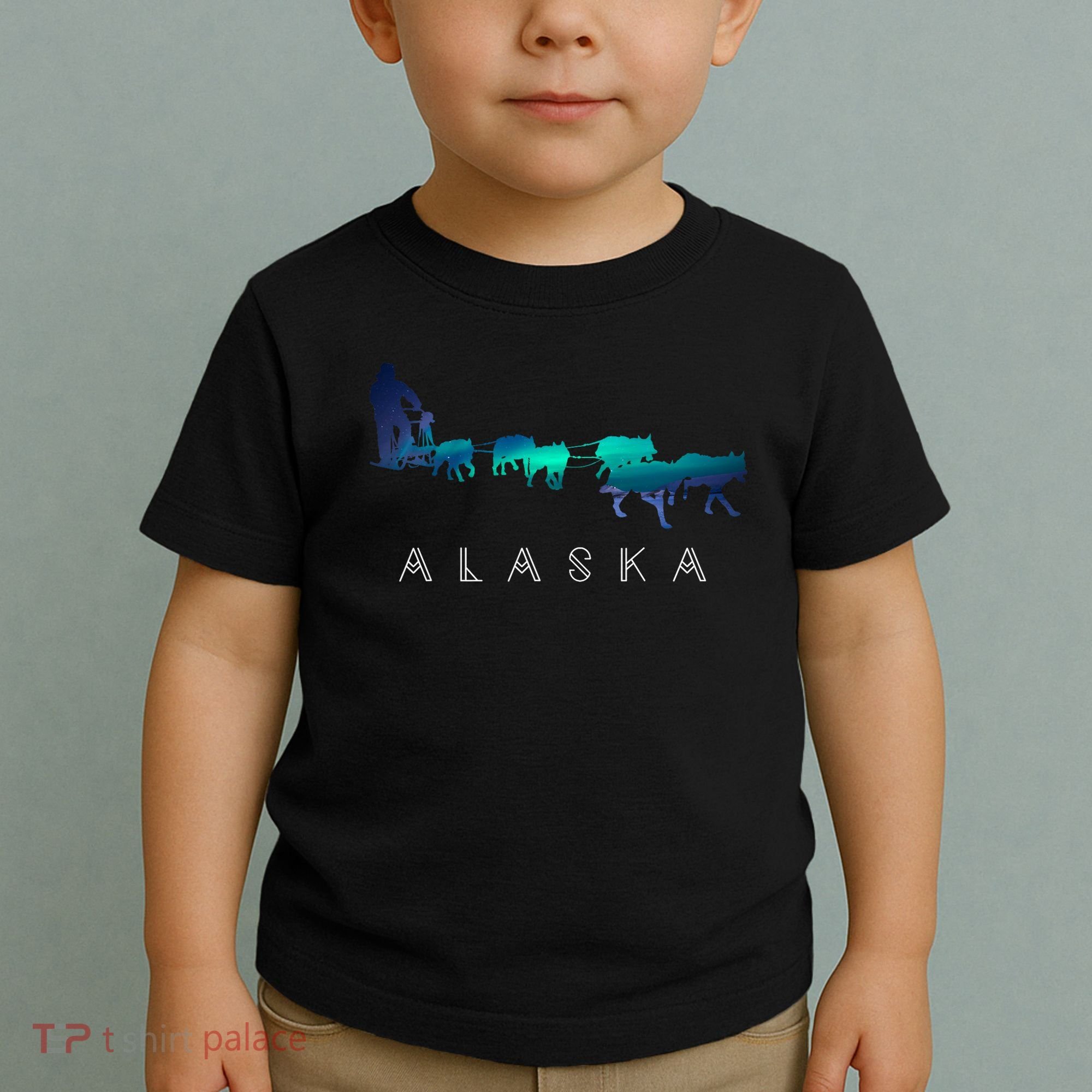 Alaska Sled Dogs Mushing Sled Dog Team A.U.R.O.R.A Borealis Scene Toddler T-Shirt