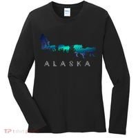 Alaska Sled Dogs Mushing Sled Dog Team A.U.R.O.R.A Borealis Scene Women's Long Sleeve Shirt thumb 0