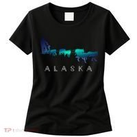 Alaska Sled Dogs Mushing Sled Dog Team A.U.R.O.R.A Borealis Scene Women's T-Shirt thumb 0