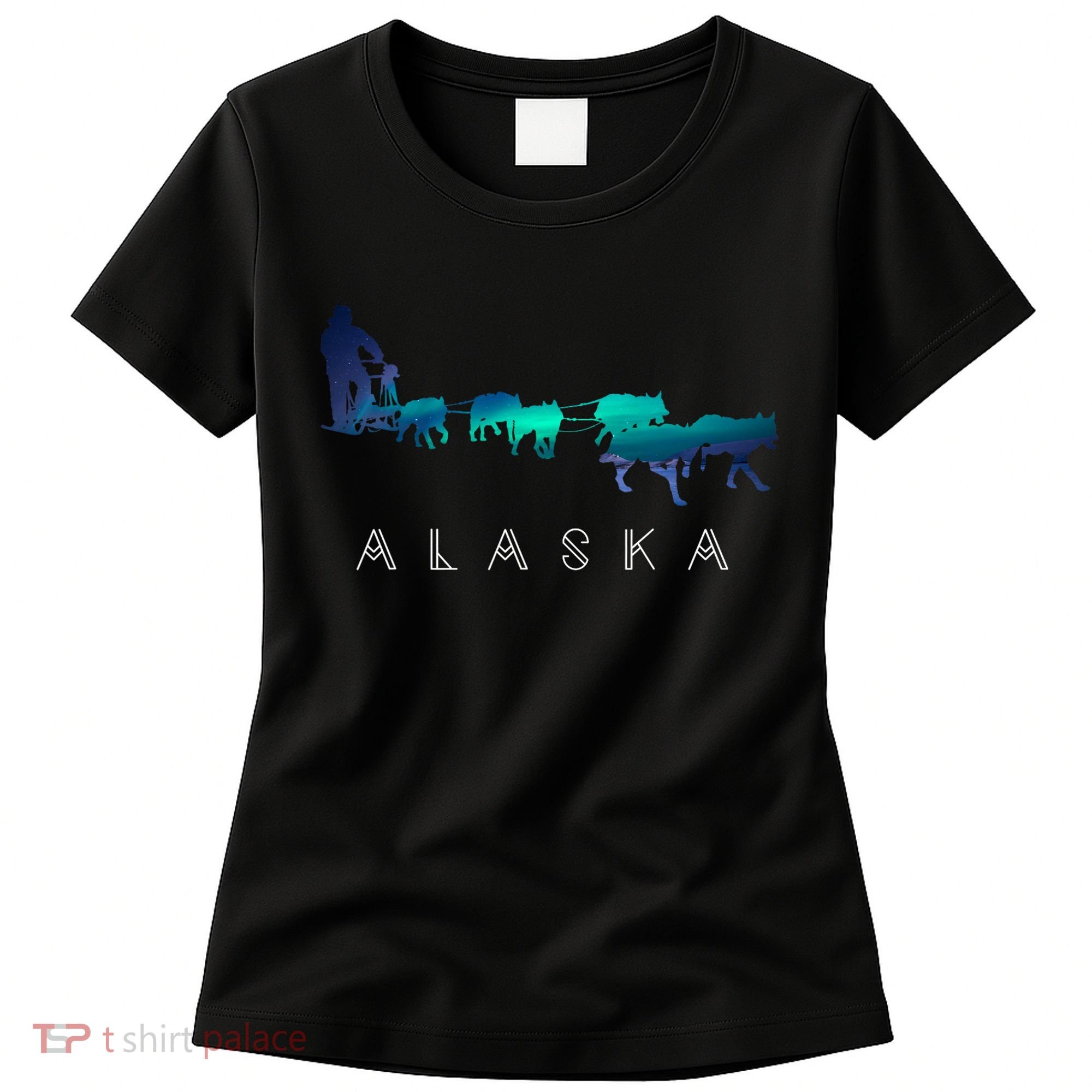 Alaska Sled Dogs Mushing Sled Dog Team A.U.R.O.R.A Borealis Scene Women's T-Shirt