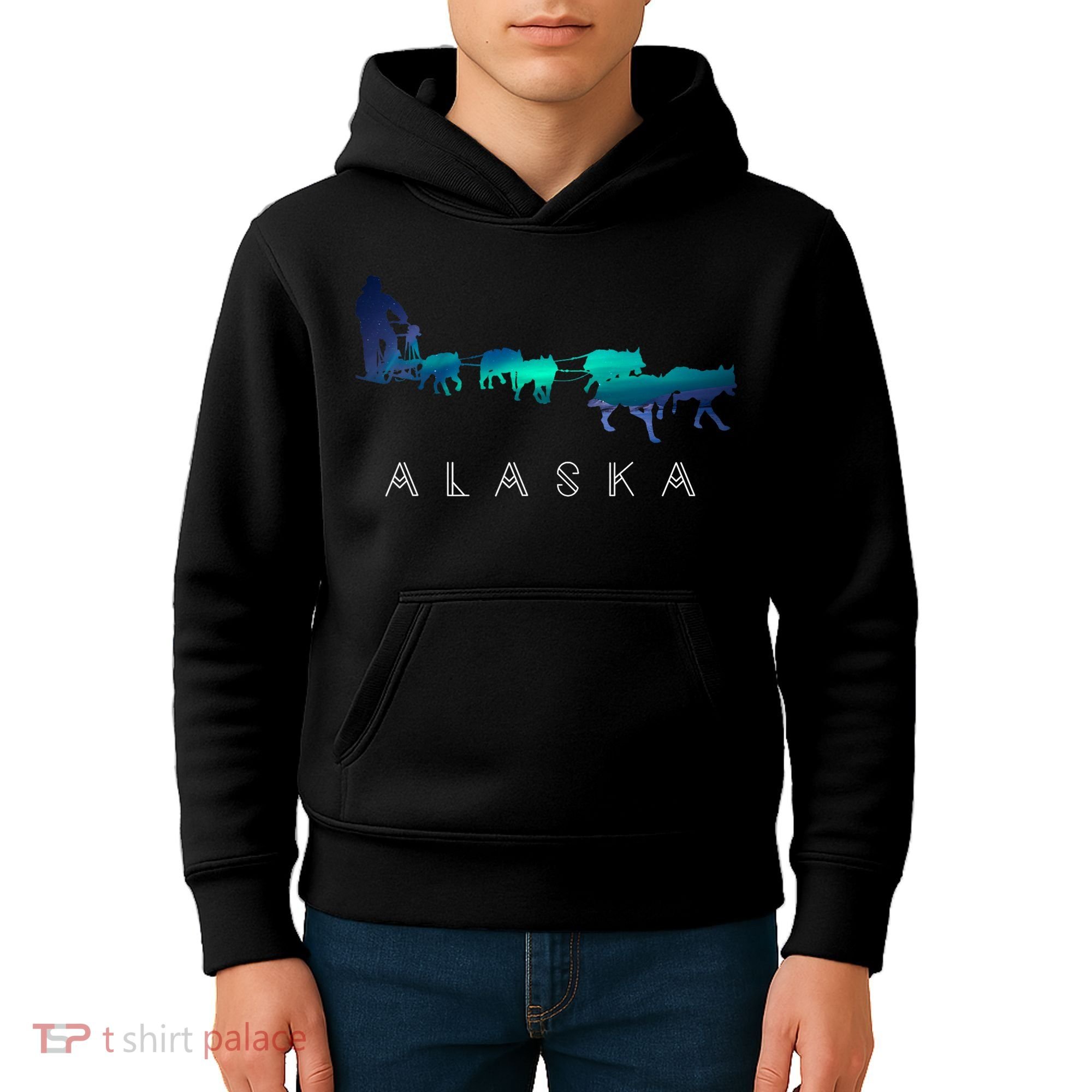 Alaska Sled Dogs Mushing Sled Dog Team A.U.R.O.R.A Borealis Scene Kids Hoodie