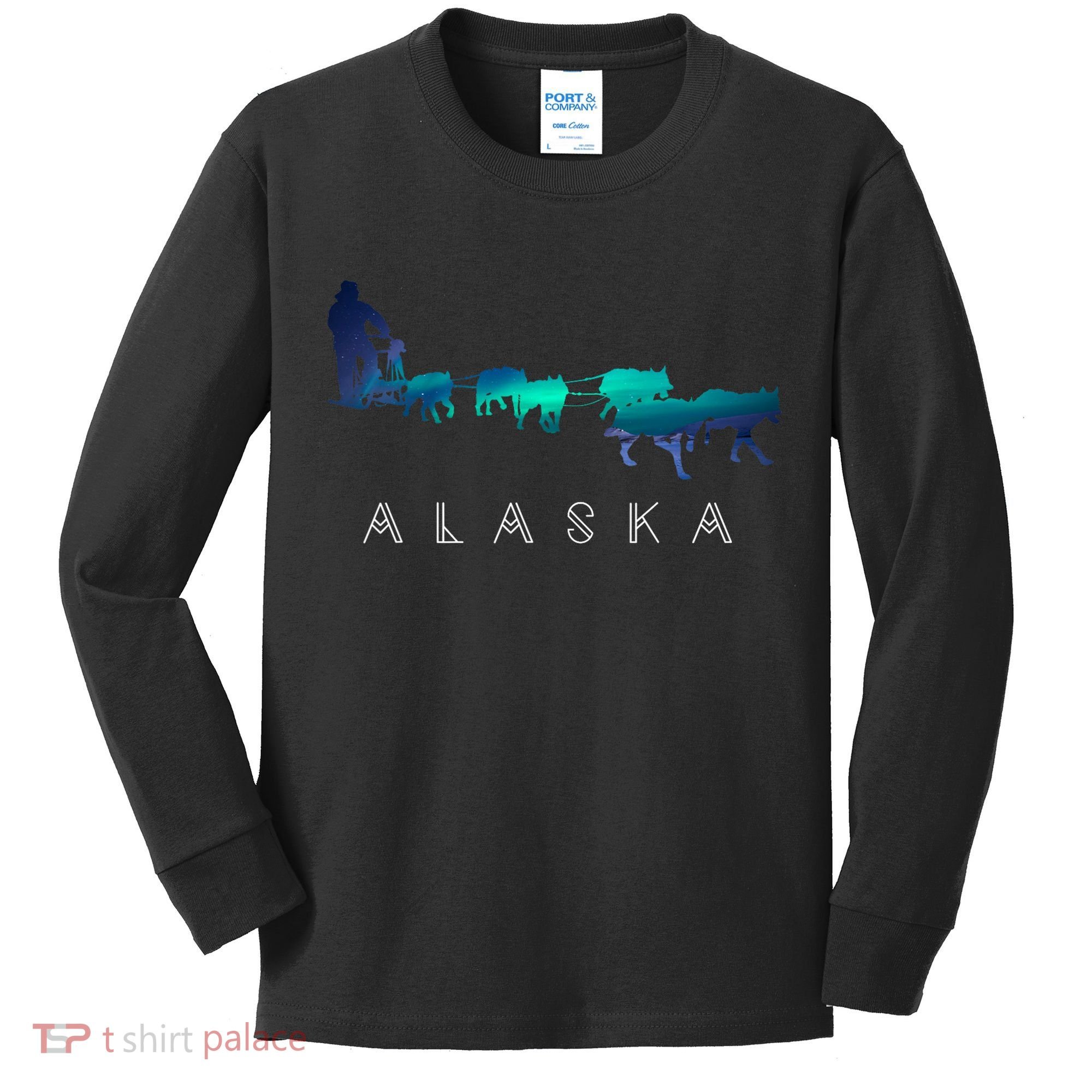 Alaska Sled Dogs Mushing Sled Dog Team A.U.R.O.R.A Borealis Scene Kids Long Sleeve Shirt
