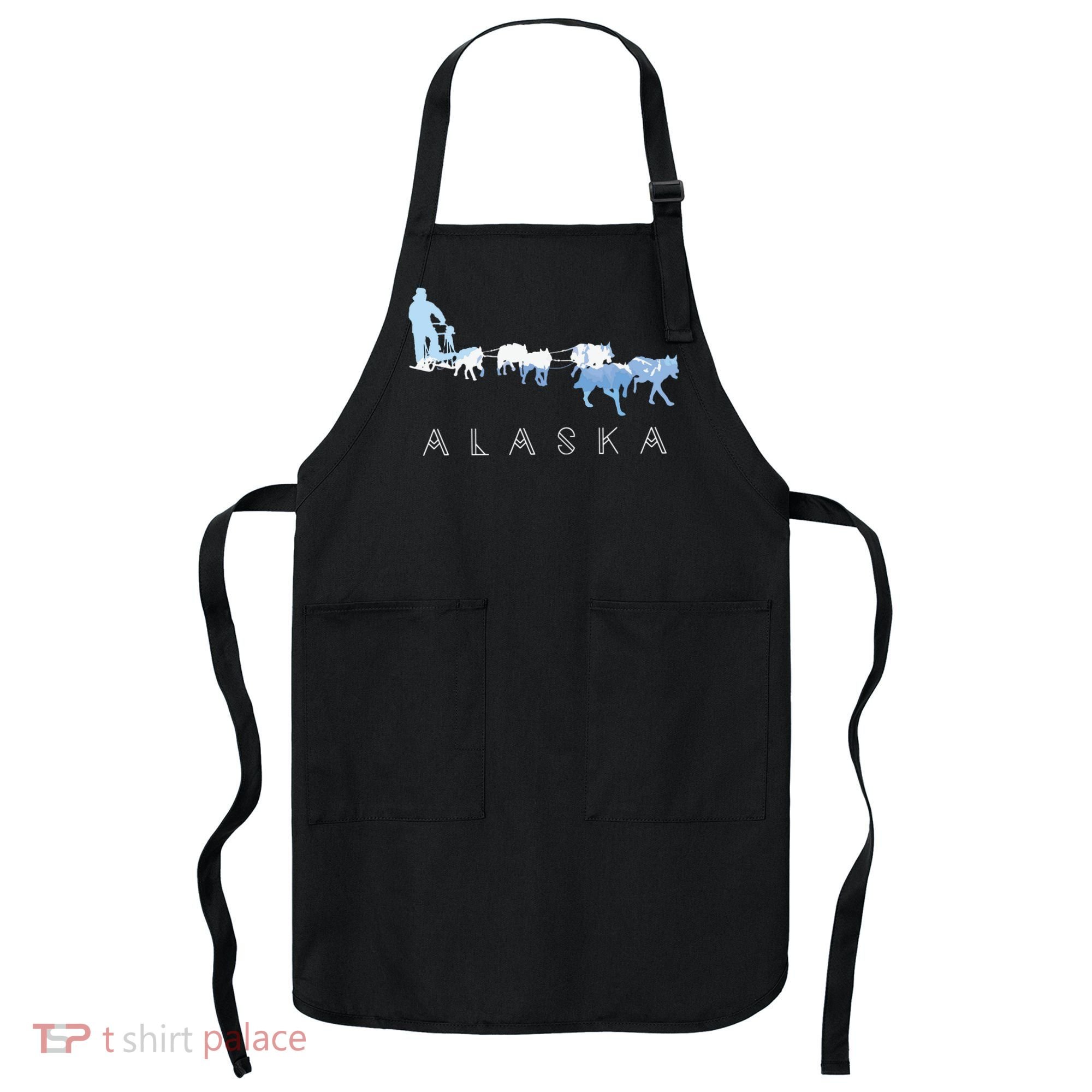 Alaska Sled Dogs Mushing Sled Dog Team Snow Mountain Scene Apron