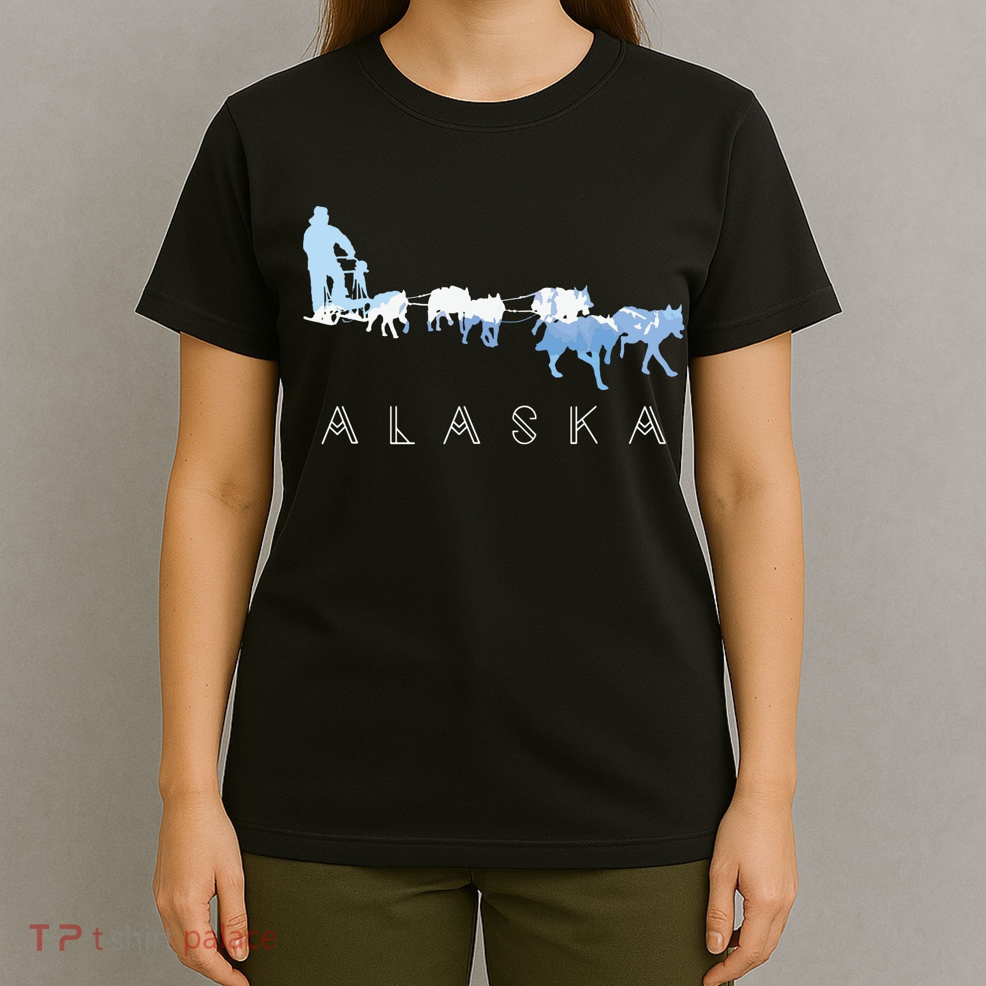Alaska Sled Dogs Mushing Sled Dog Team Snow Mountain Scene T-Shirt