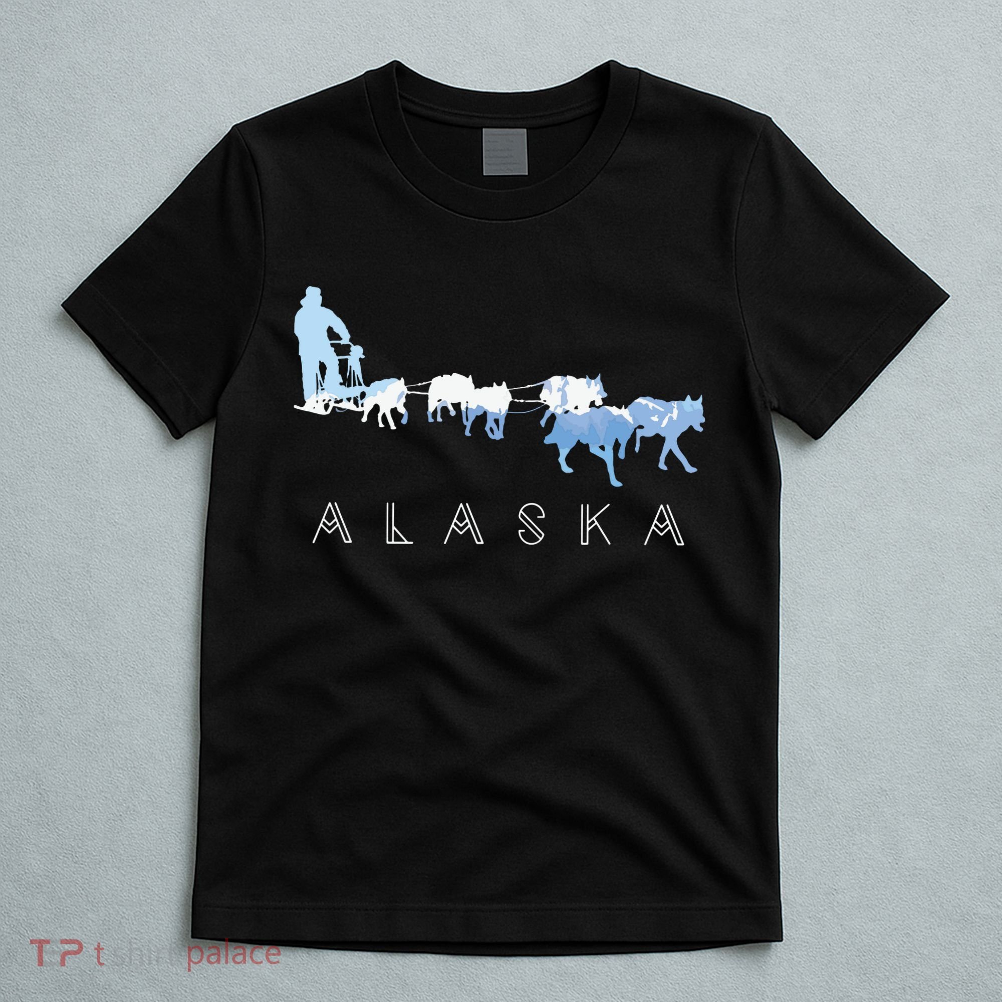 Alaska Sled Dogs Mushing Sled Dog Team Snow Mountain Scene T-Shirt
