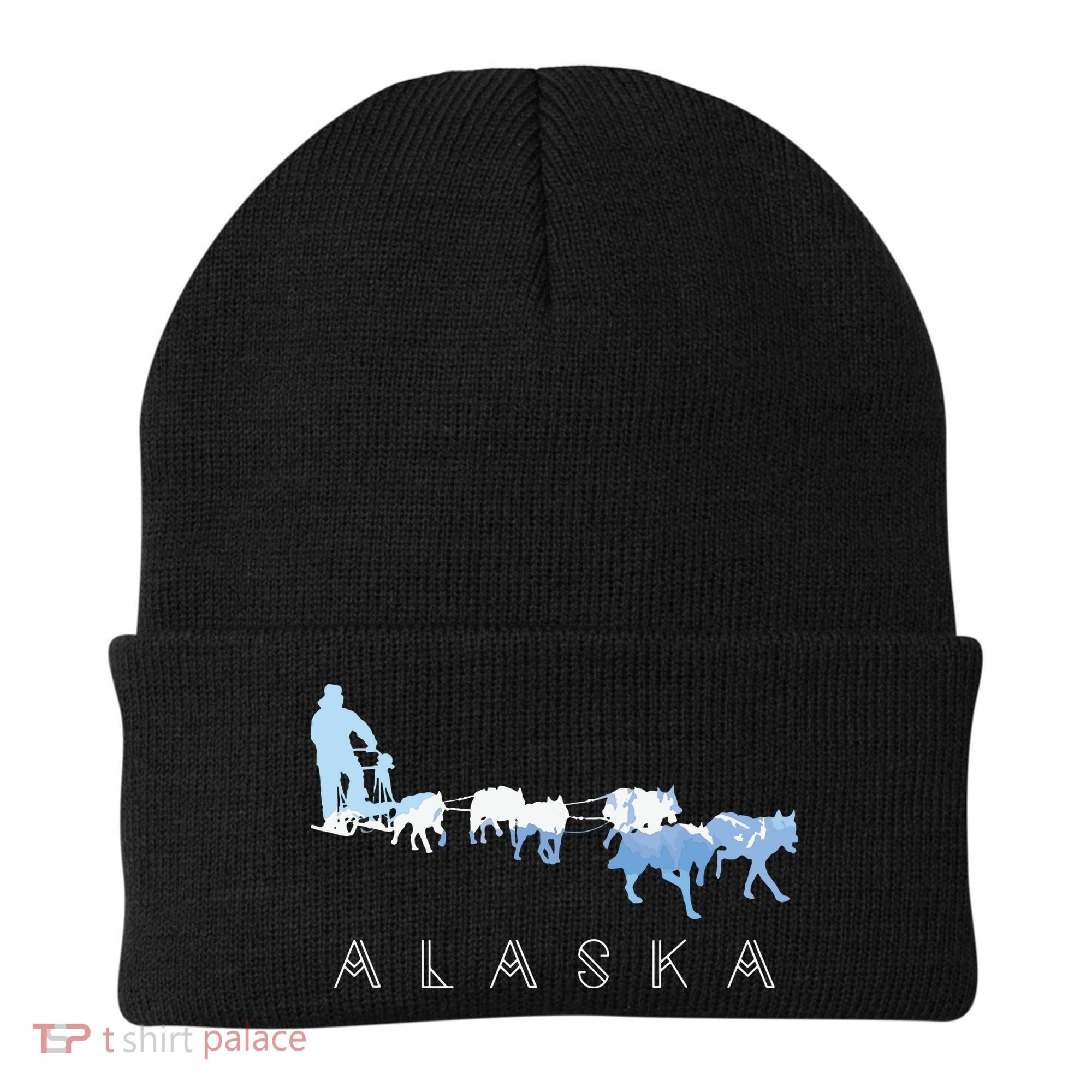 Alaska Sled Dogs Mushing Sled Dog Team Snow Mountain Scene Beanie