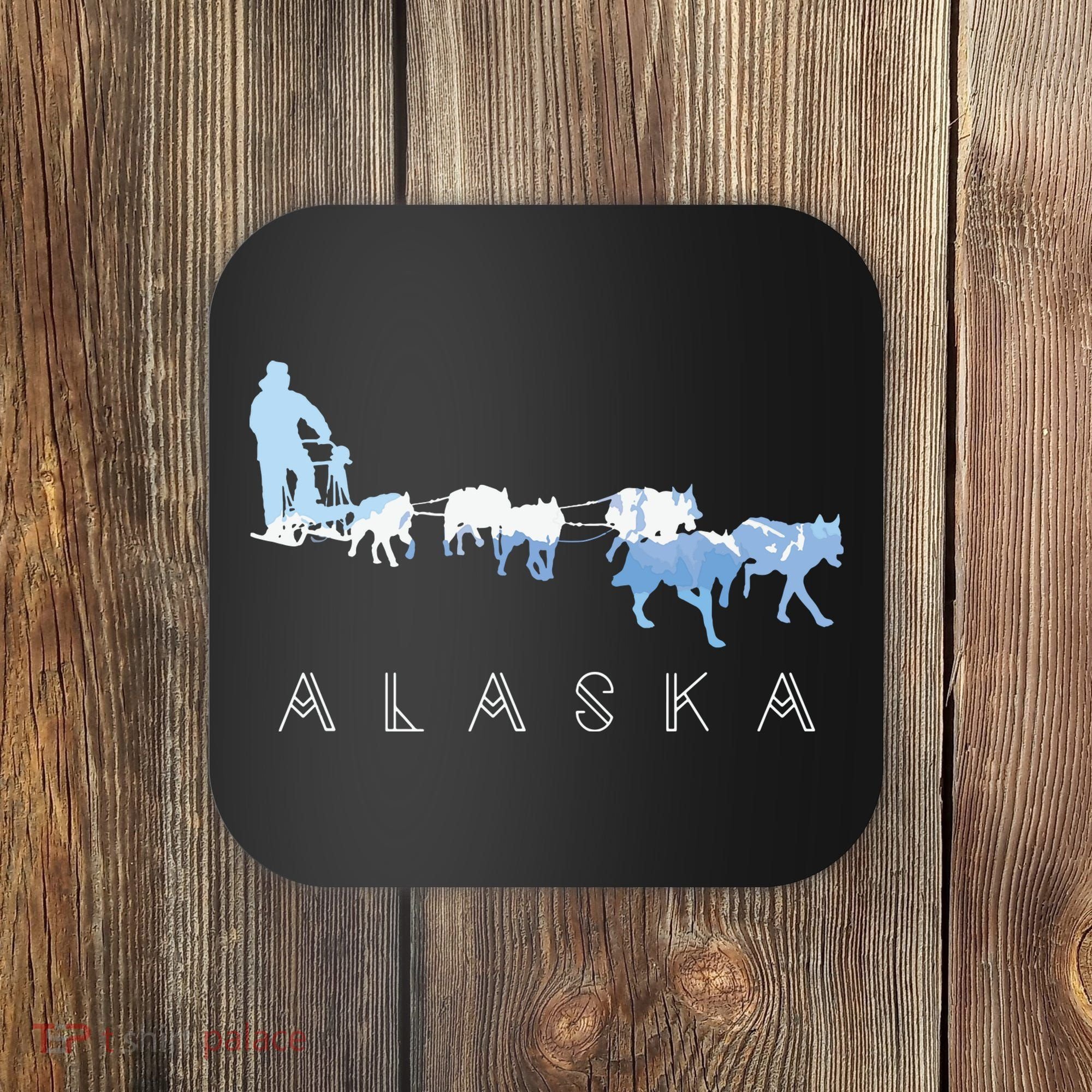 Alaska Sled Dogs Mushing Sled Dog Team Snow Mountain Scene Coaster
