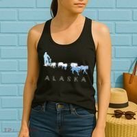 Alaska Sled Dogs Mushing Sled Dog Team Snow Mountain Scene Women's Tank Top thumb 2