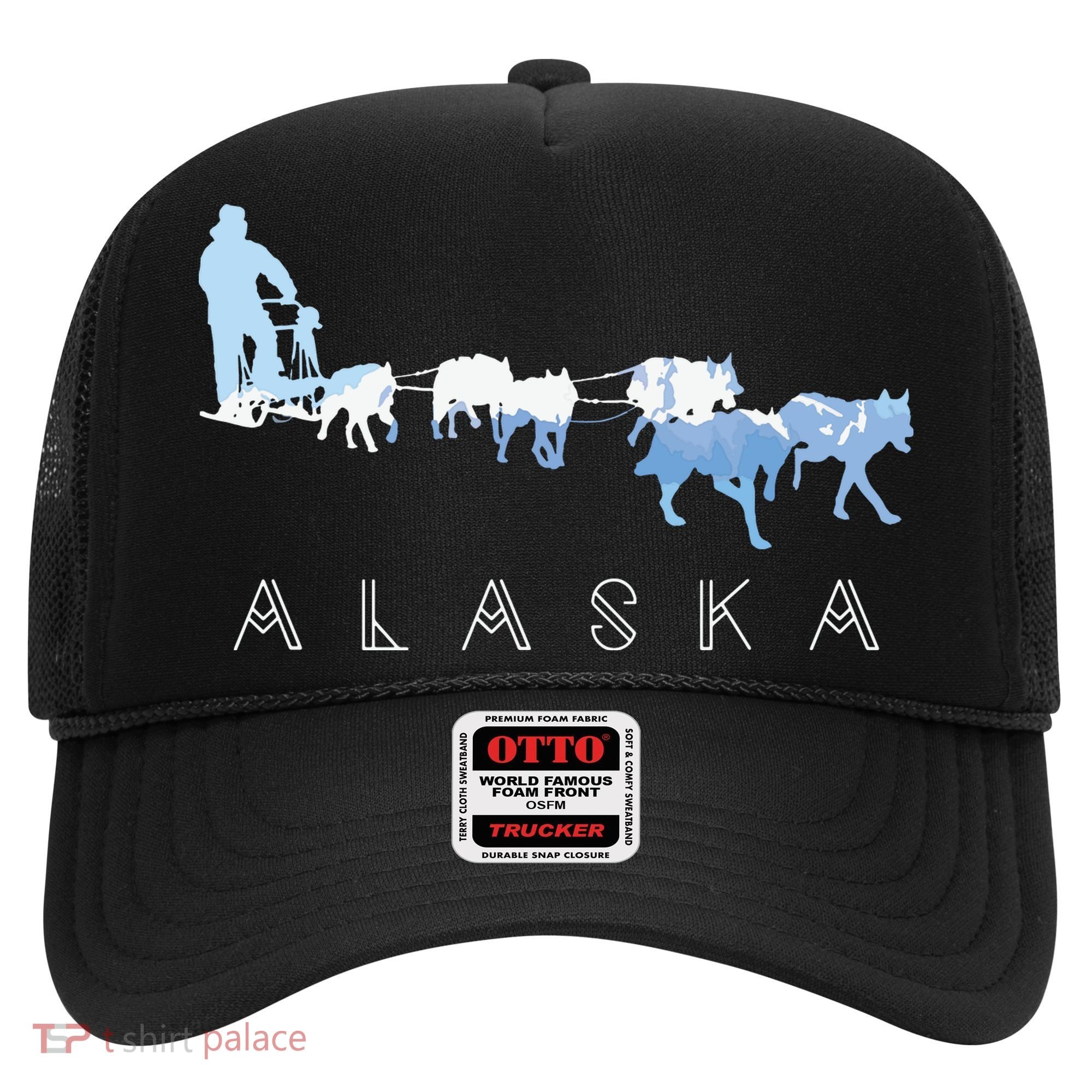 Alaska Sled Dogs Mushing Sled Dog Team Snow Mountain Scene Hat