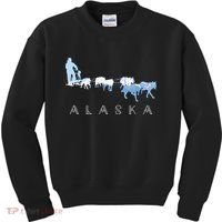 Alaska Sled Dogs Mushing Sled Dog Team Snow Mountain Scene Kids Sweatshirt thumb 0