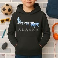Alaska Sled Dogs Mushing Sled Dog Team Snow Mountain Scene Kids Hoodie thumb 2