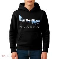 Alaska Sled Dogs Mushing Sled Dog Team Snow Mountain Scene Kids Hoodie thumb 4