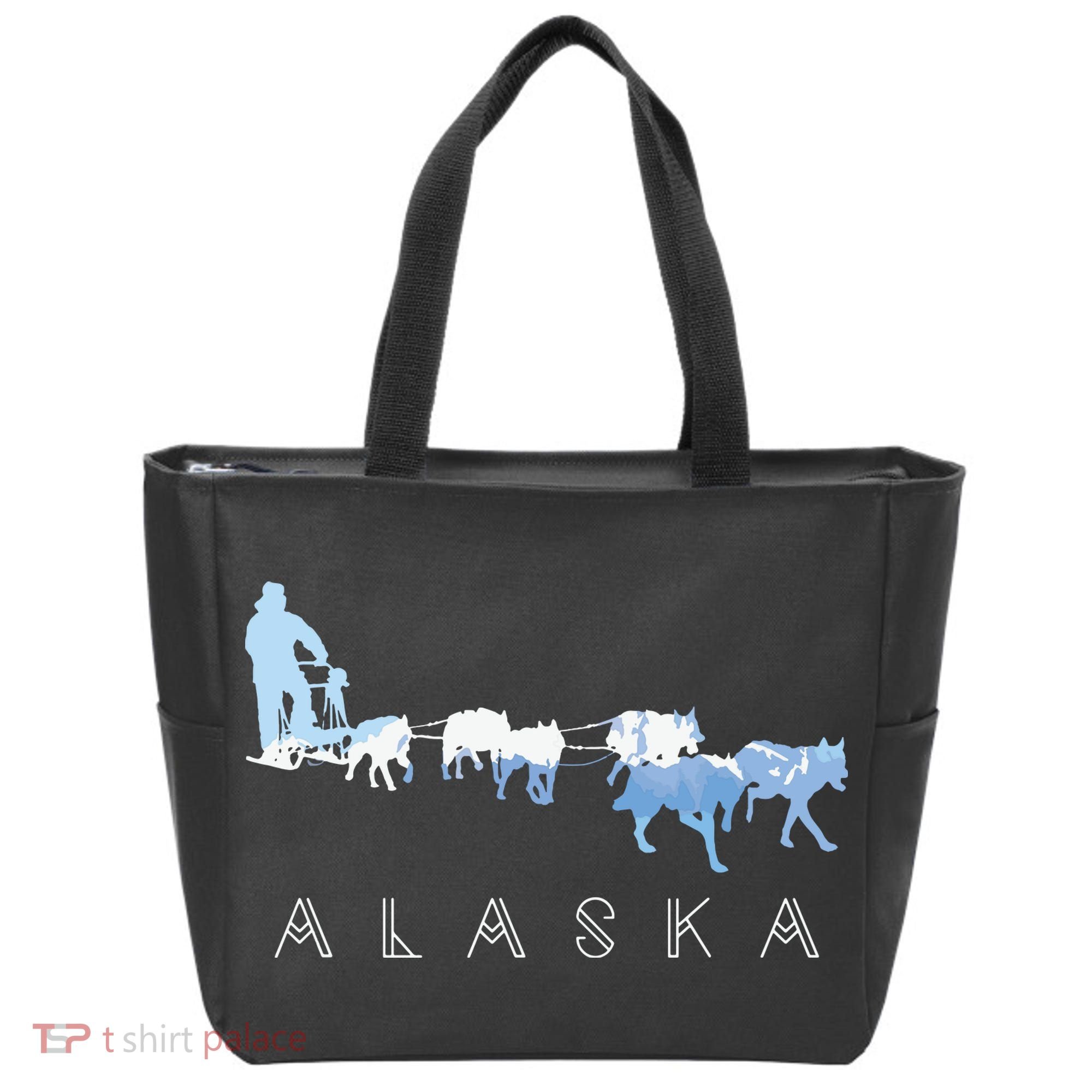 Alaska Sled Dogs Mushing Sled Dog Team Snow Mountain Scene Tote Bag