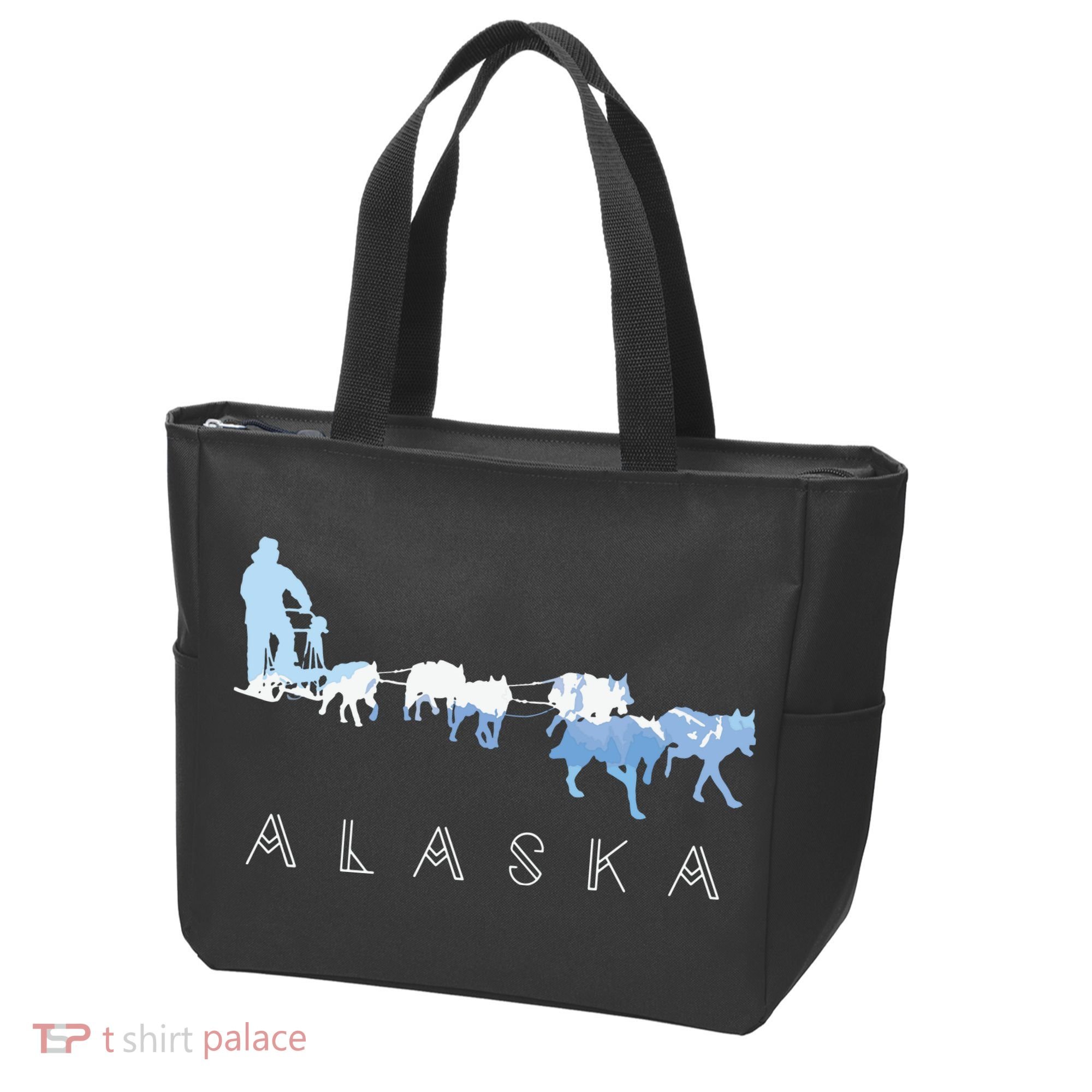 Alaska Sled Dogs Mushing Sled Dog Team Snow Mountain Scene Tote Bag