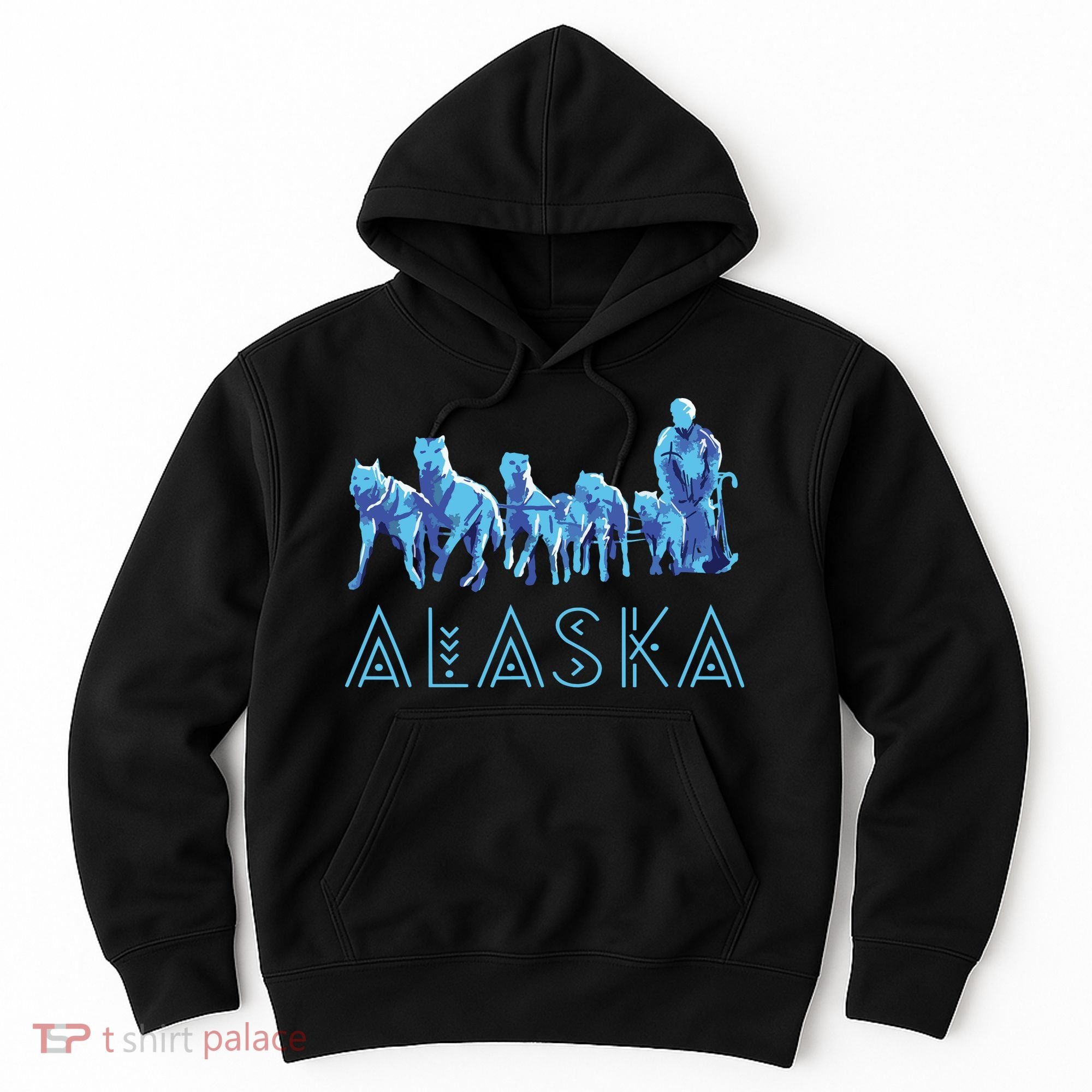 Alaska Sled Dogs Mushing Team Snow Sledding Mountain Scene Hoodie