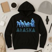 Alaska Sled Dogs Mushing Team Snow Sledding Mountain Scene Hoodie thumb 3