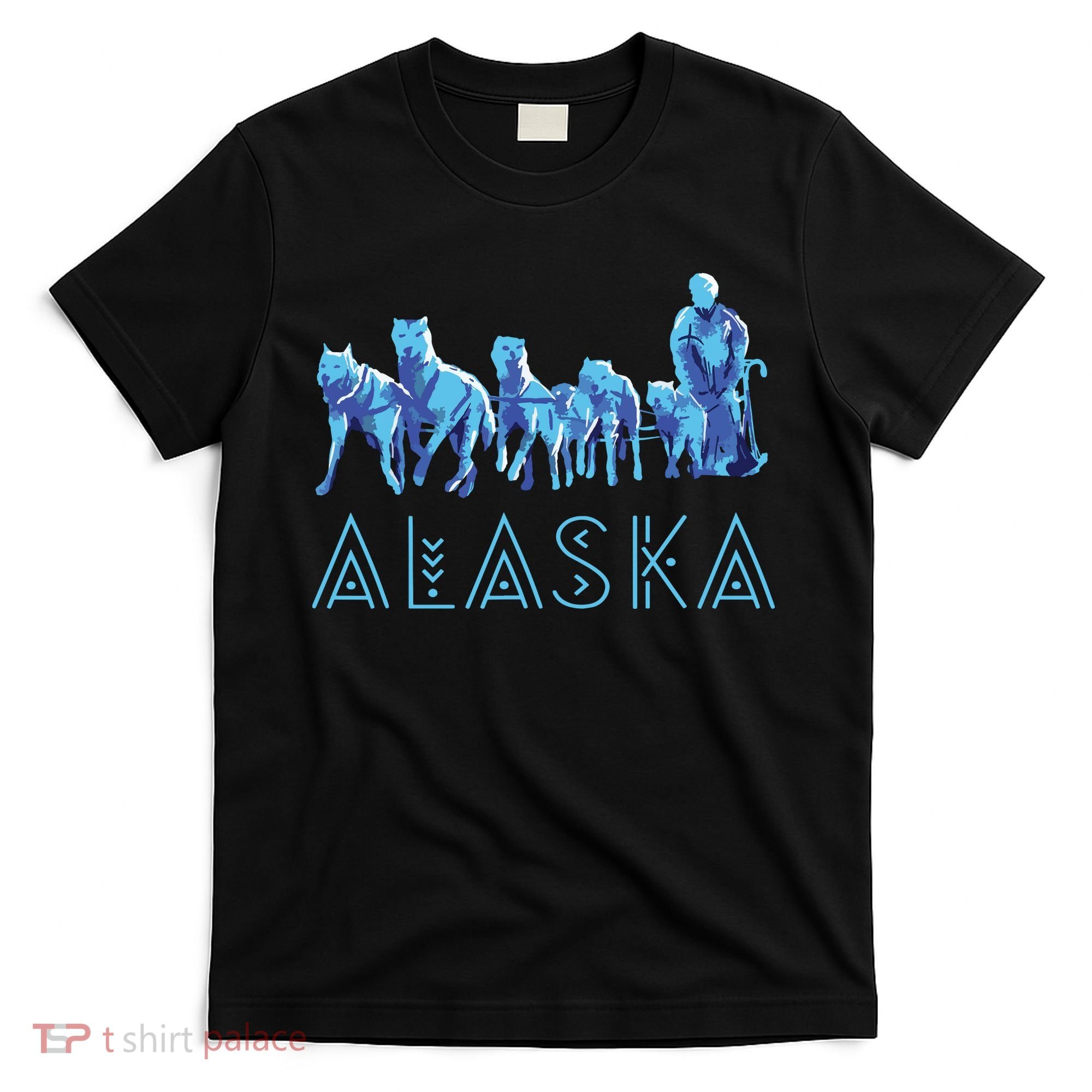 Alaska Sled Dogs Mushing Team Snow Sledding Mountain Scene T-Shirt