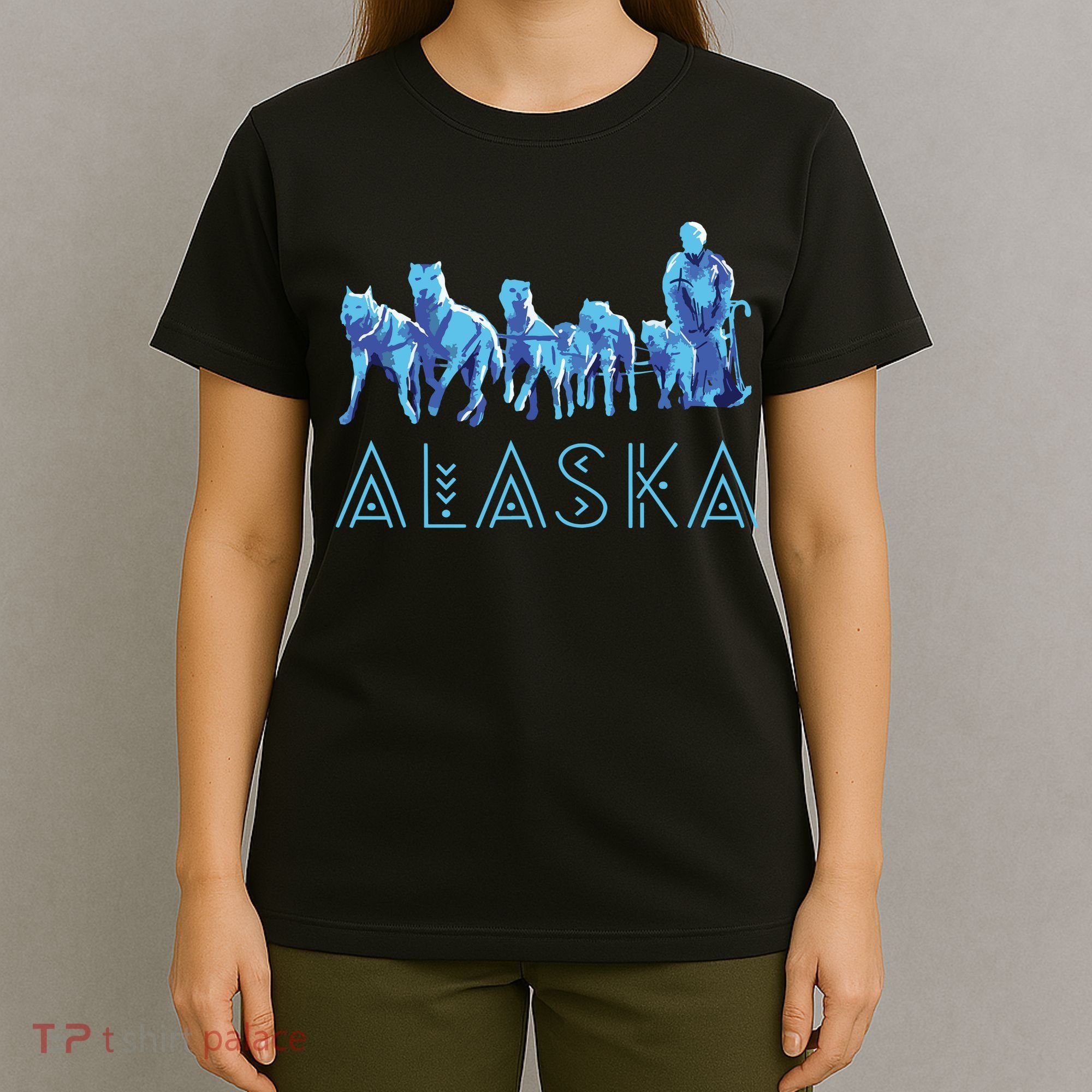 Alaska Sled Dogs Mushing Team Snow Sledding Mountain Scene T-Shirt
