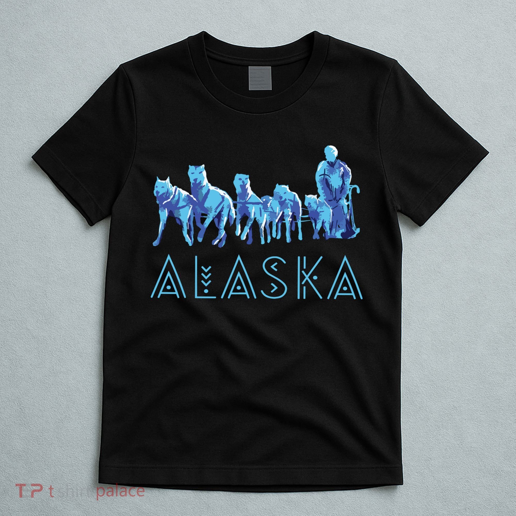 Alaska Sled Dogs Mushing Team Snow Sledding Mountain Scene T-Shirt