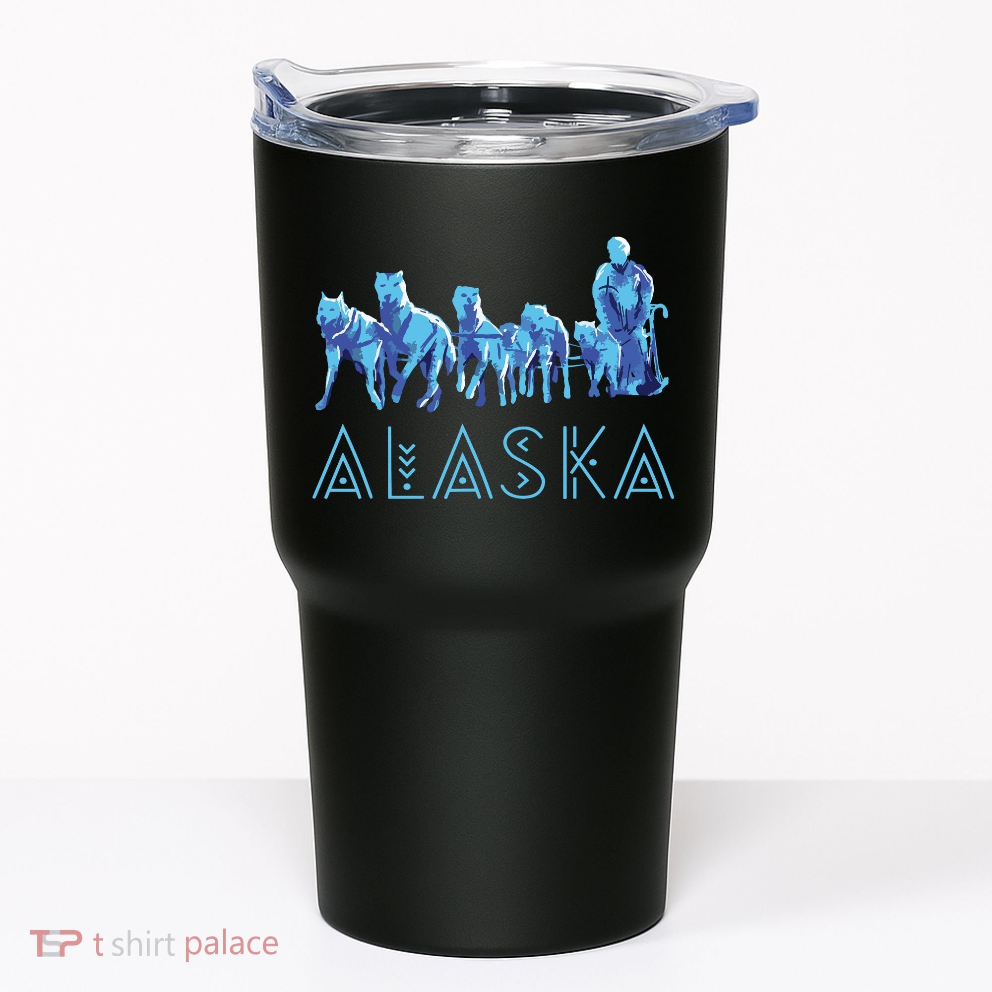 Alaska Sled Dogs Mushing Team Snow Sledding Mountain Scene Tumbler