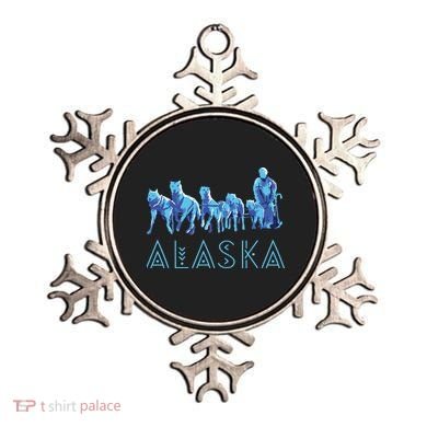 Alaska Sled Dogs Mushing Team Snow Sledding Mountain Scene Ornament