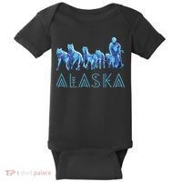 Alaska Sled Dogs Mushing Team Snow Sledding Mountain Scene Baby Bodysuit thumb 0