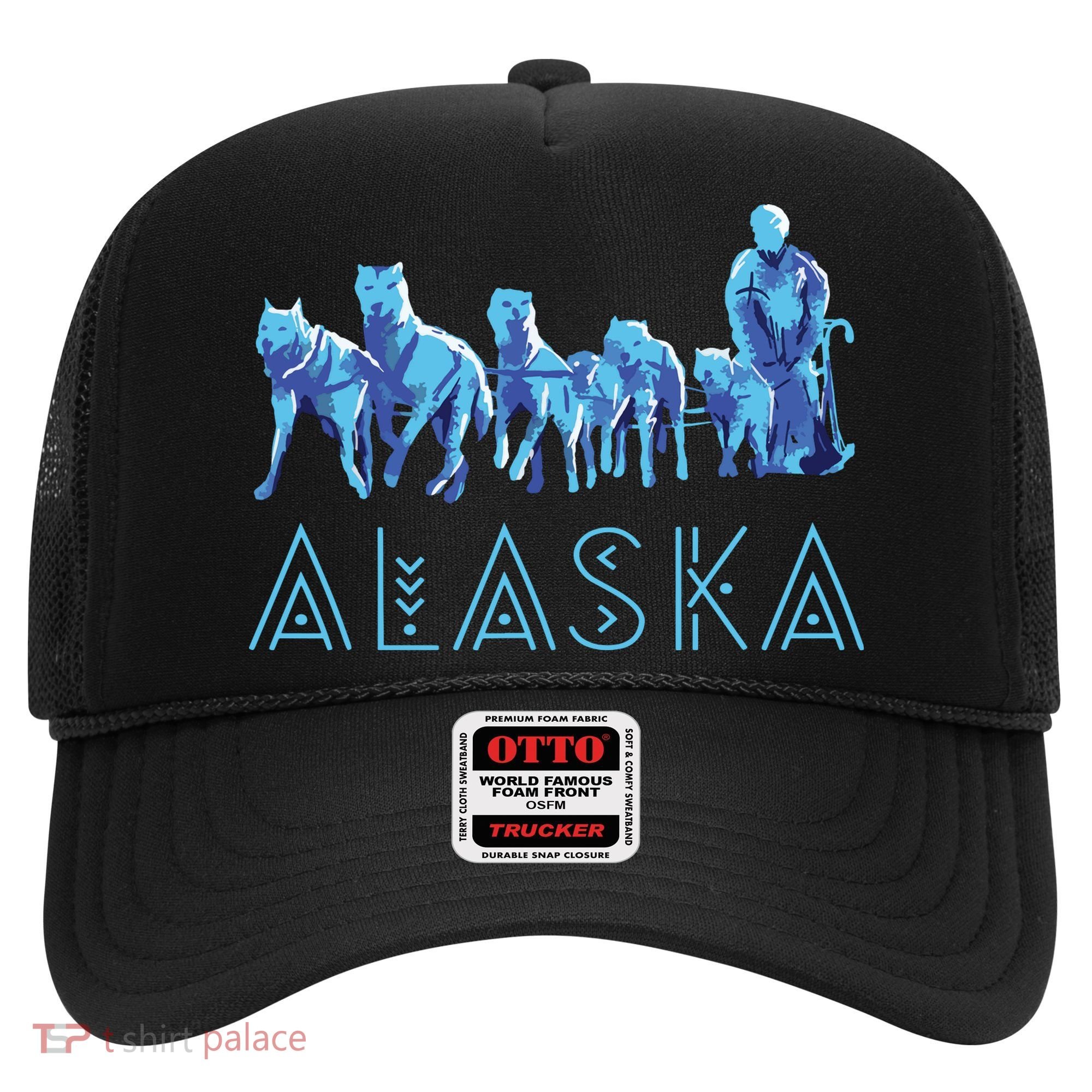 Alaska Sled Dogs Mushing Team Snow Sledding Mountain Scene Hat
