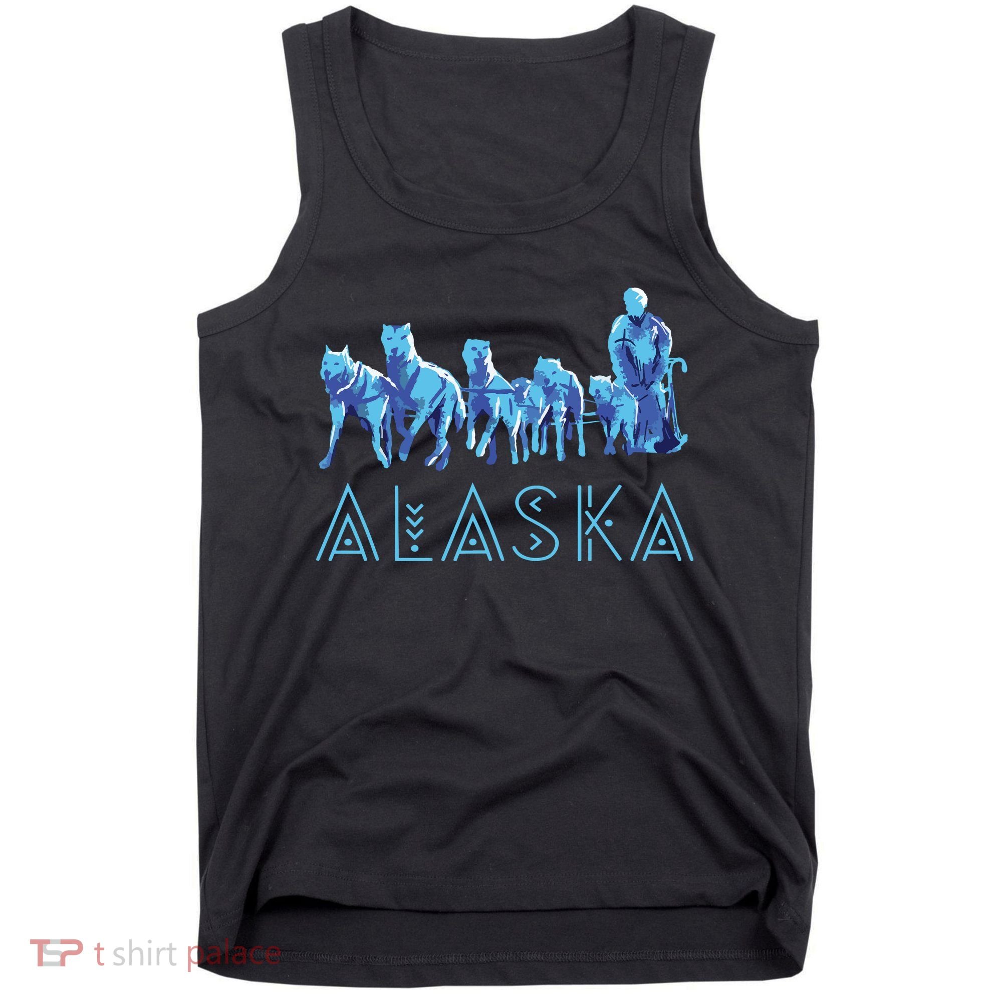 Alaska Sled Dogs Mushing Team Snow Sledding Mountain Scene Tank Top