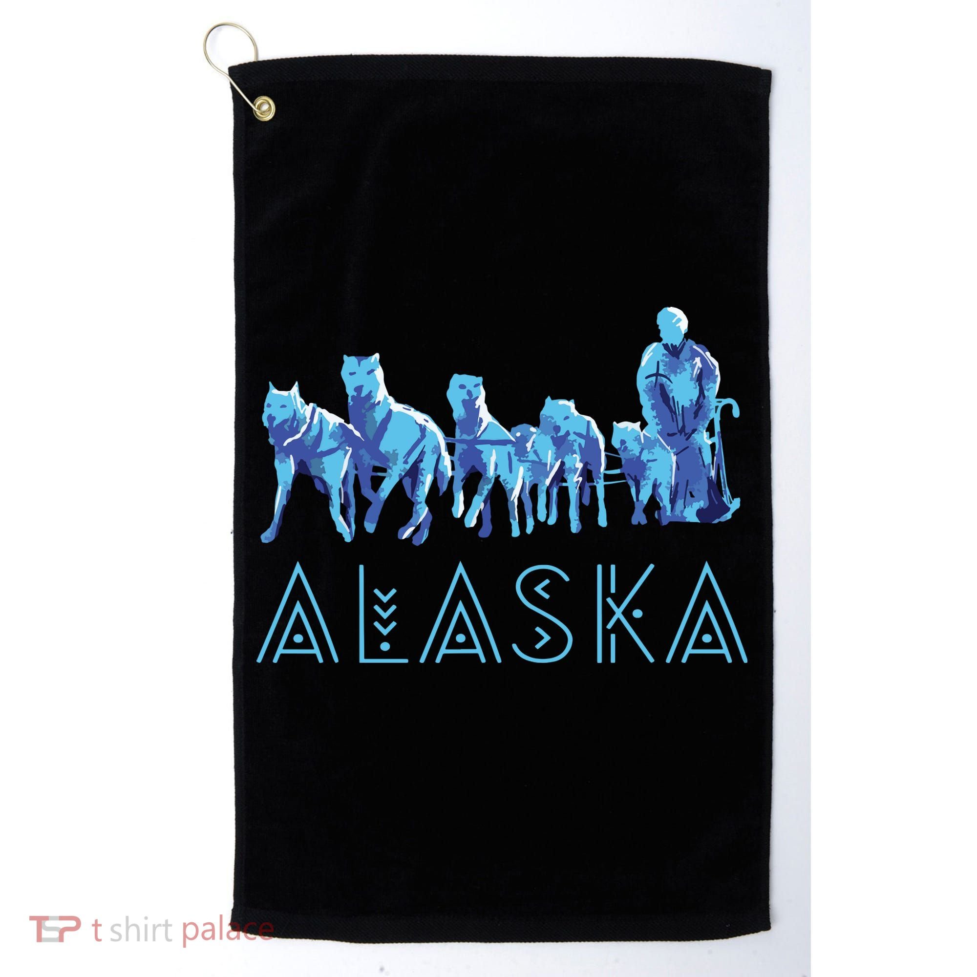 Alaska Sled Dogs Mushing Team Snow Sledding Mountain Scene Golf Towel