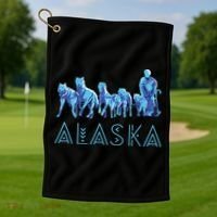 Alaska Sled Dogs Mushing Team Snow Sledding Mountain Scene Golf Towel thumb 1