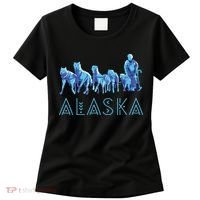 Alaska Sled Dogs Mushing Team Snow Sledding Mountain Scene Women's T-Shirt thumb 0
