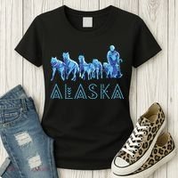 Alaska Sled Dogs Mushing Team Snow Sledding Mountain Scene Women's T-Shirt thumb 3