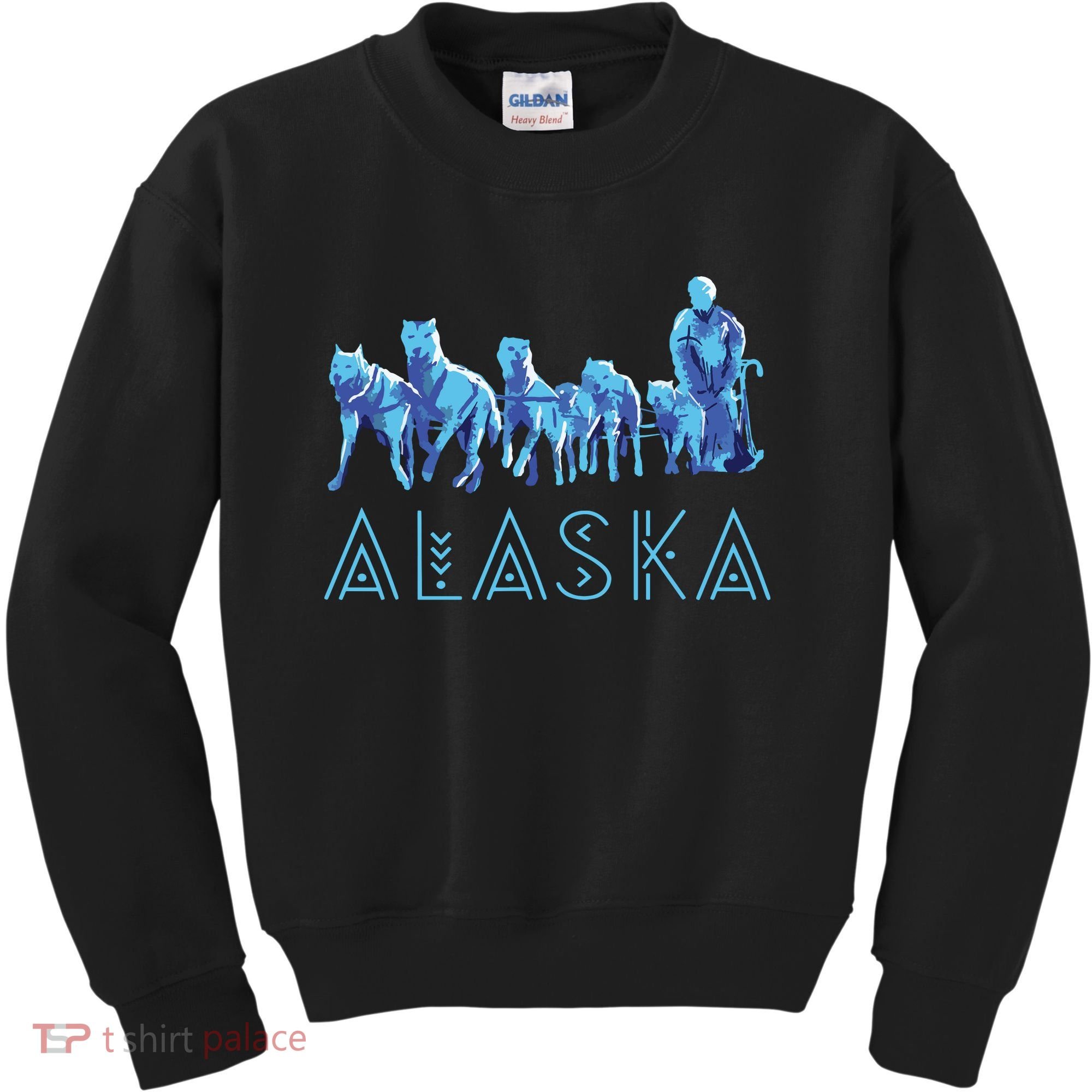 Alaska Sled Dogs Mushing Team Snow Sledding Mountain Scene Kids Sweatshirt
