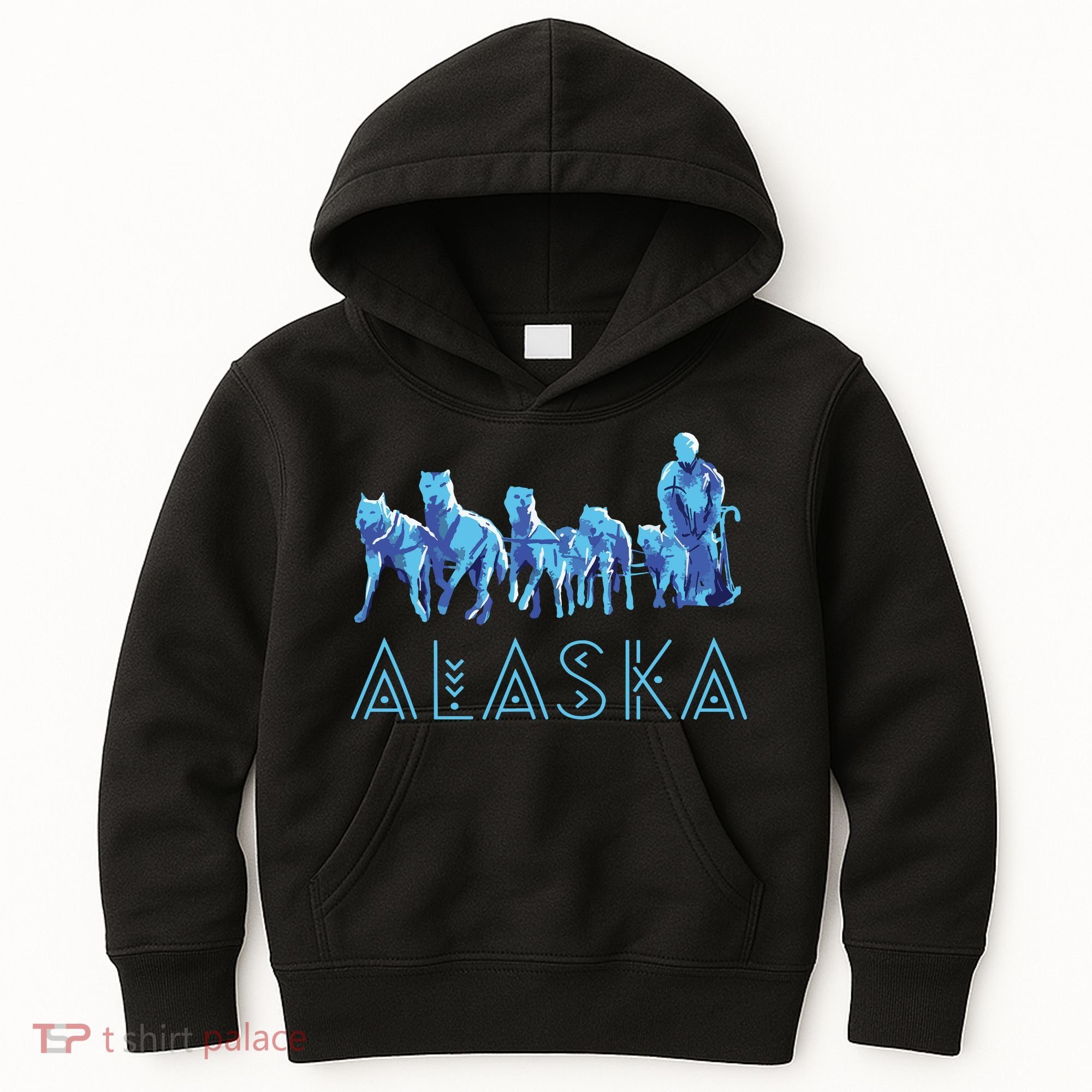 Alaska Sled Dogs Mushing Team Snow Sledding Mountain Scene Kids Hoodie