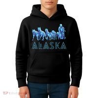 Alaska Sled Dogs Mushing Team Snow Sledding Mountain Scene Kids Hoodie thumb 4