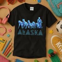 Alaska Sled Dogs Mushing Team Snow Sledding Mountain Scene Kids T-Shirt thumb 3