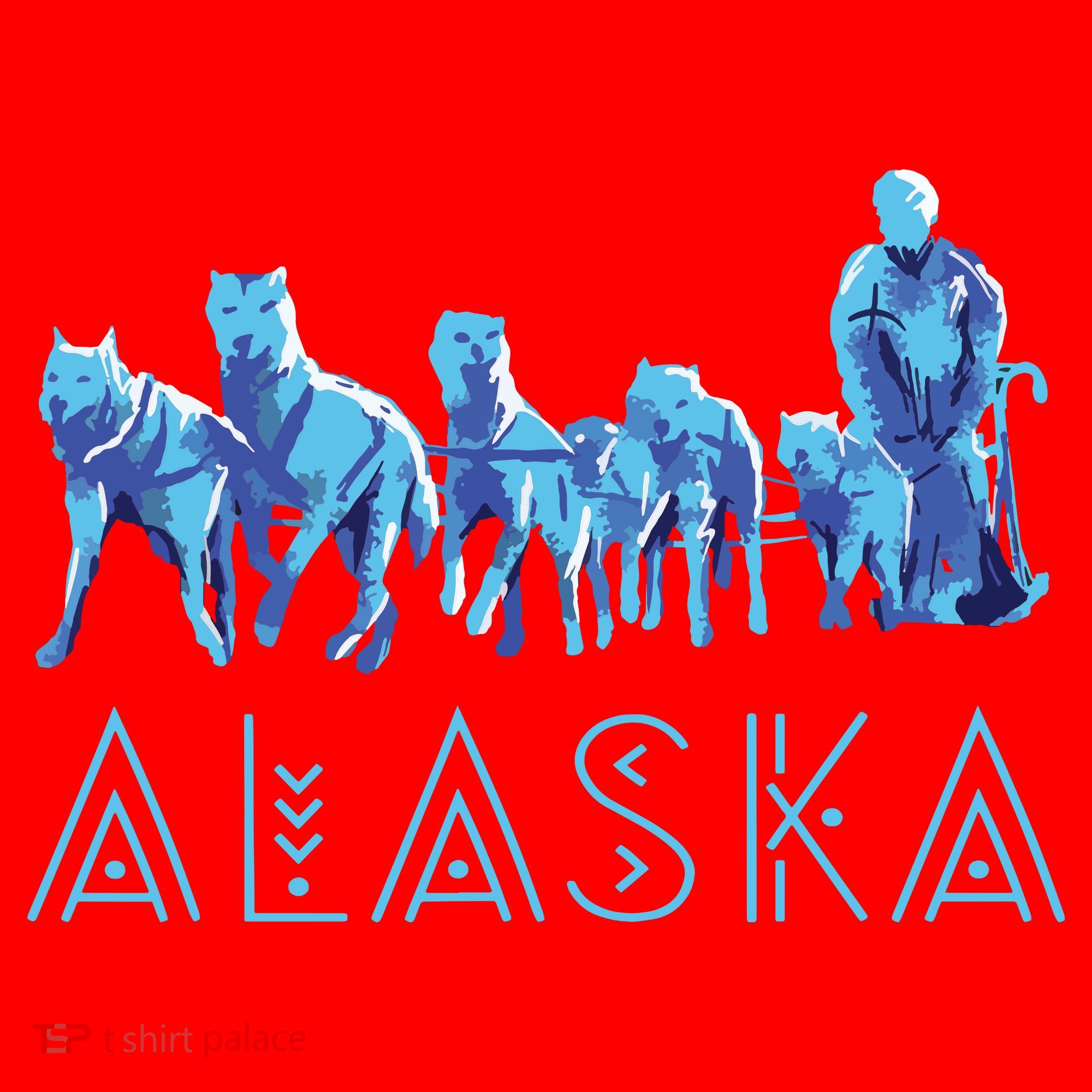 Alaska Sled Dogs Mushing Team Snow Sledding Mountain Scene Santa Hat