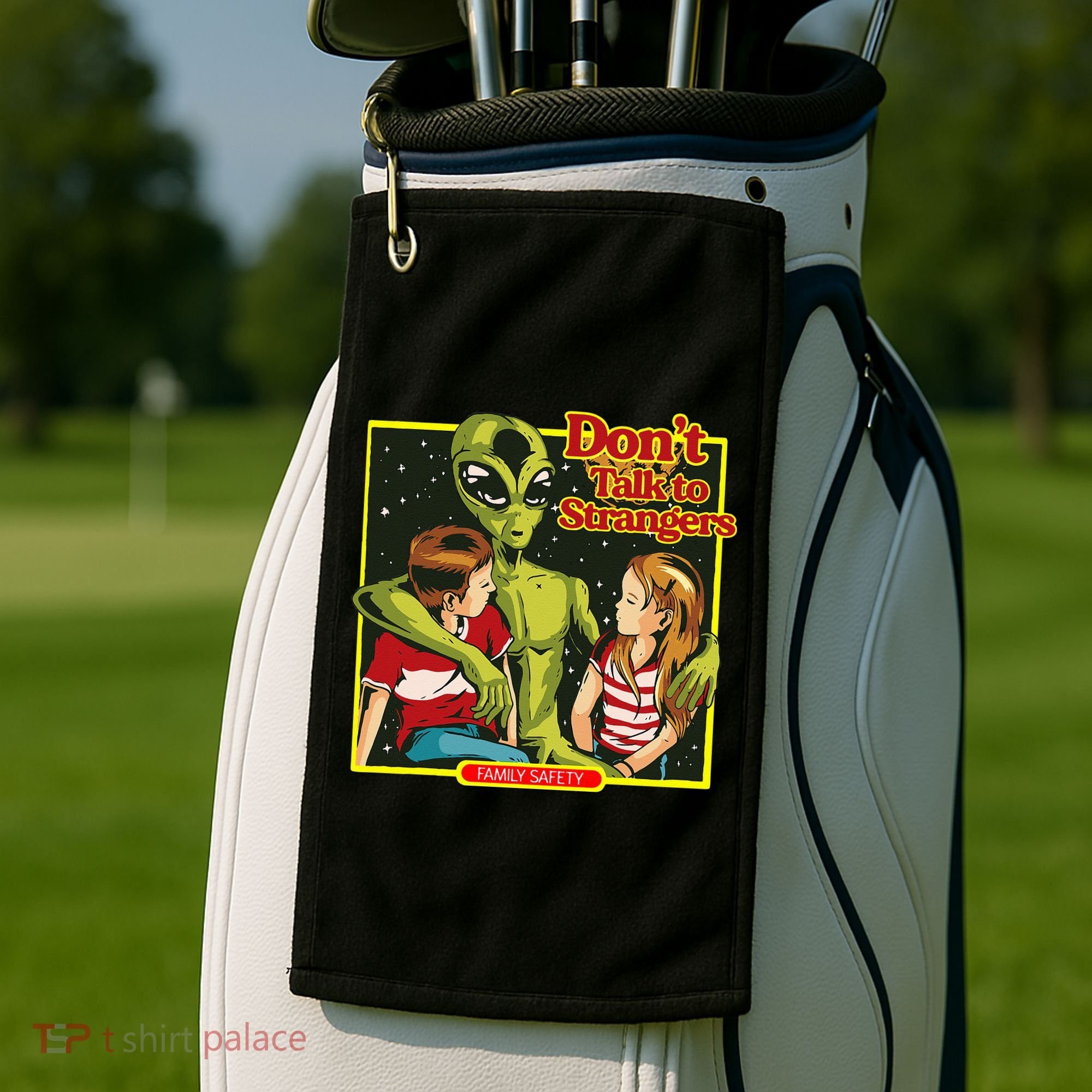 Alien Strangers Don't Talk UFO Golf Towel