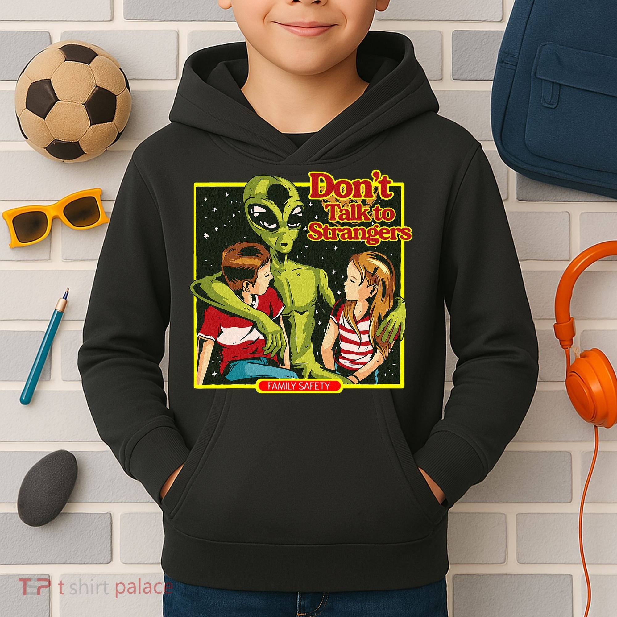 Alien Strangers Don't Talk UFO Kids Hoodie