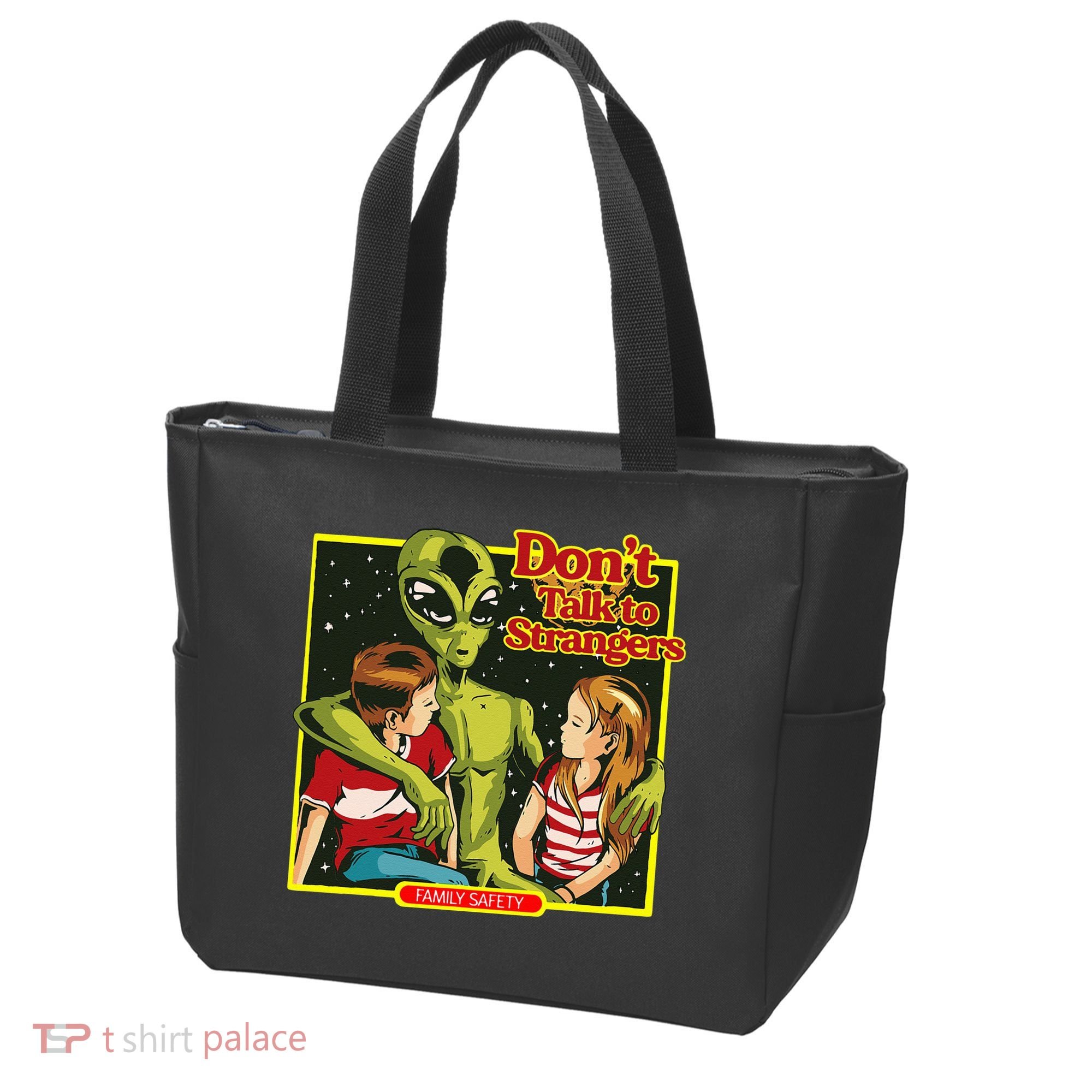 Alien Strangers Don't Talk UFO Tote Bag