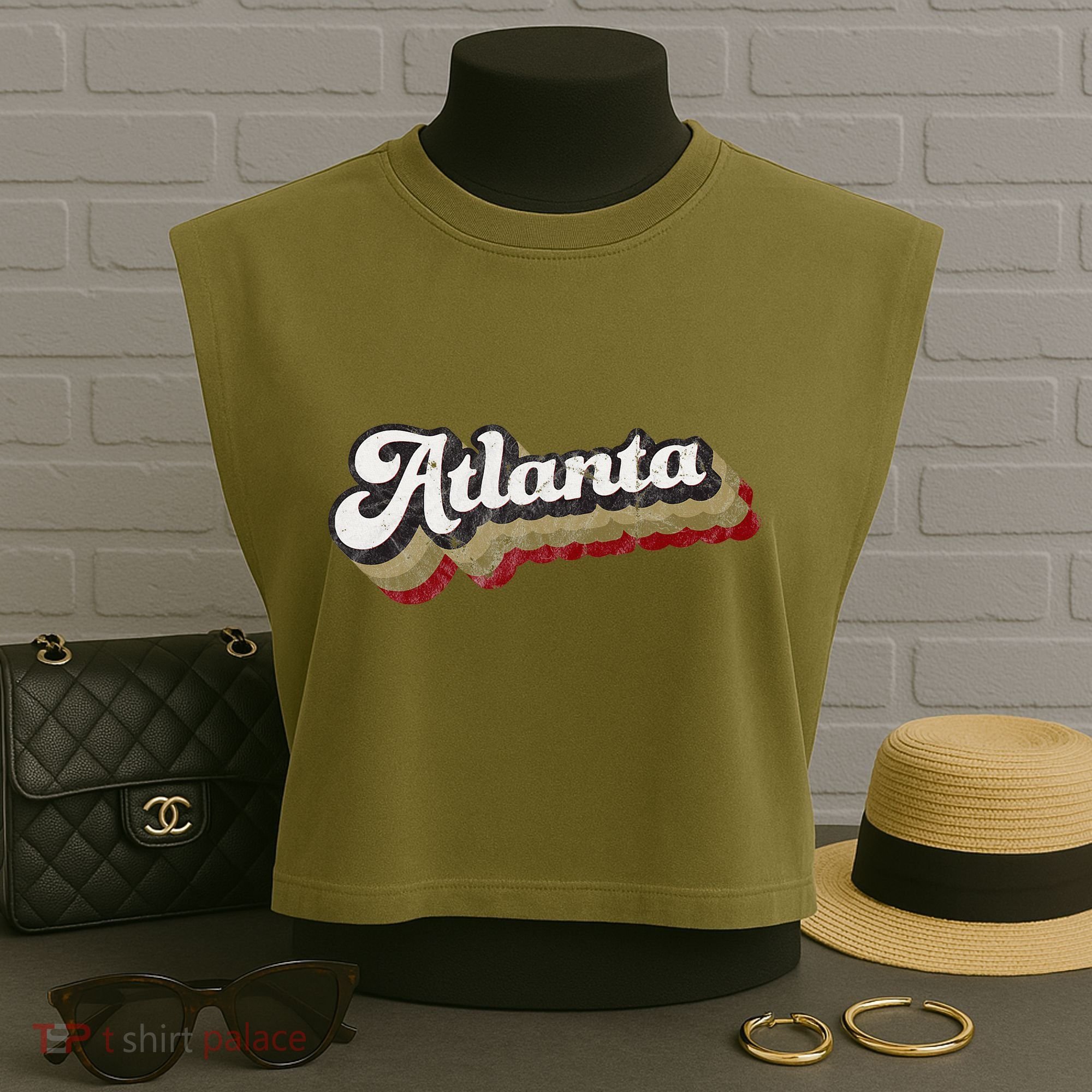 Atlanta Soccer Distressed Retro Baseball Script 404 United Garment-Dyed Women's Muscle Tee
