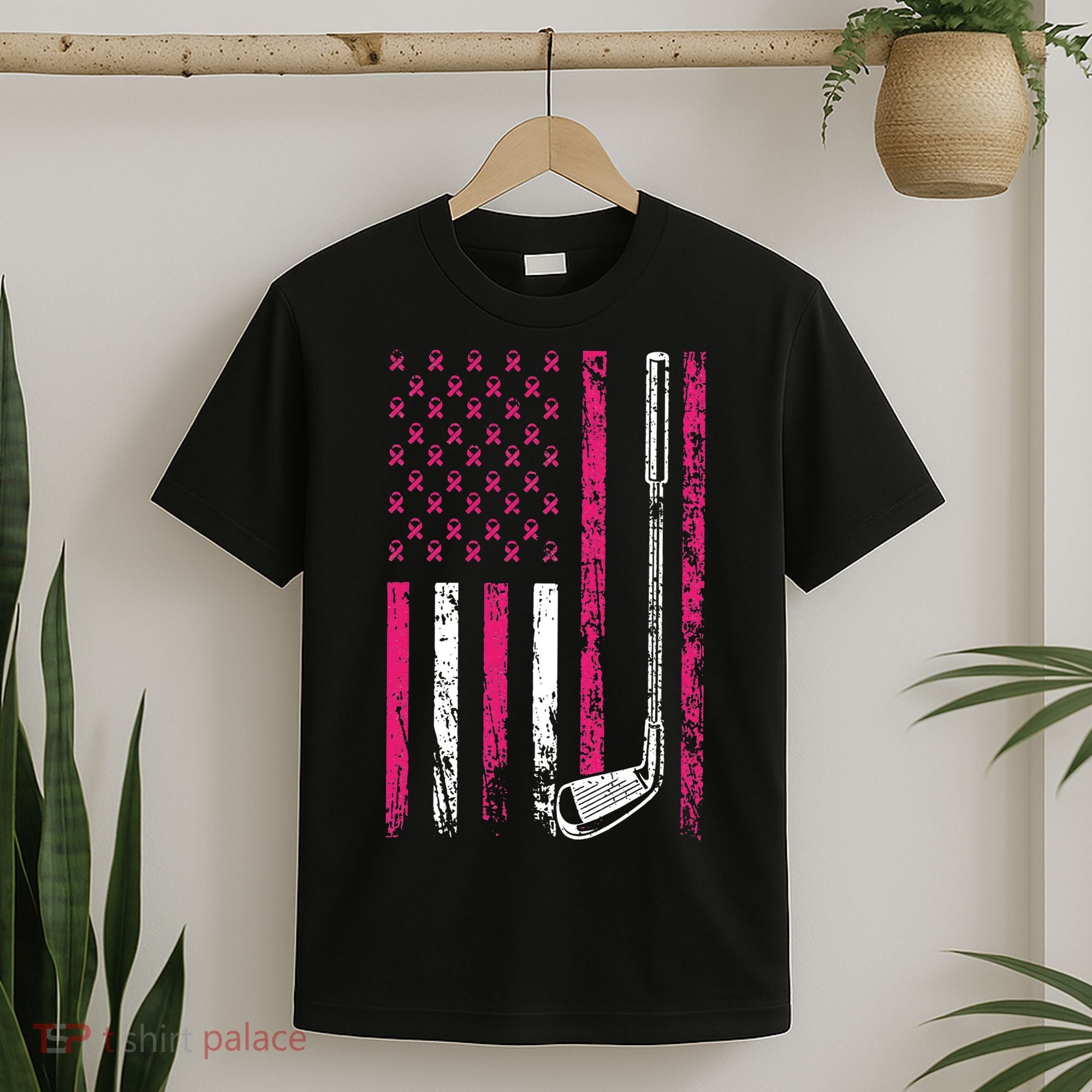 American Sports Flag Breast Cancer Awareness Golf Club T-Shirt