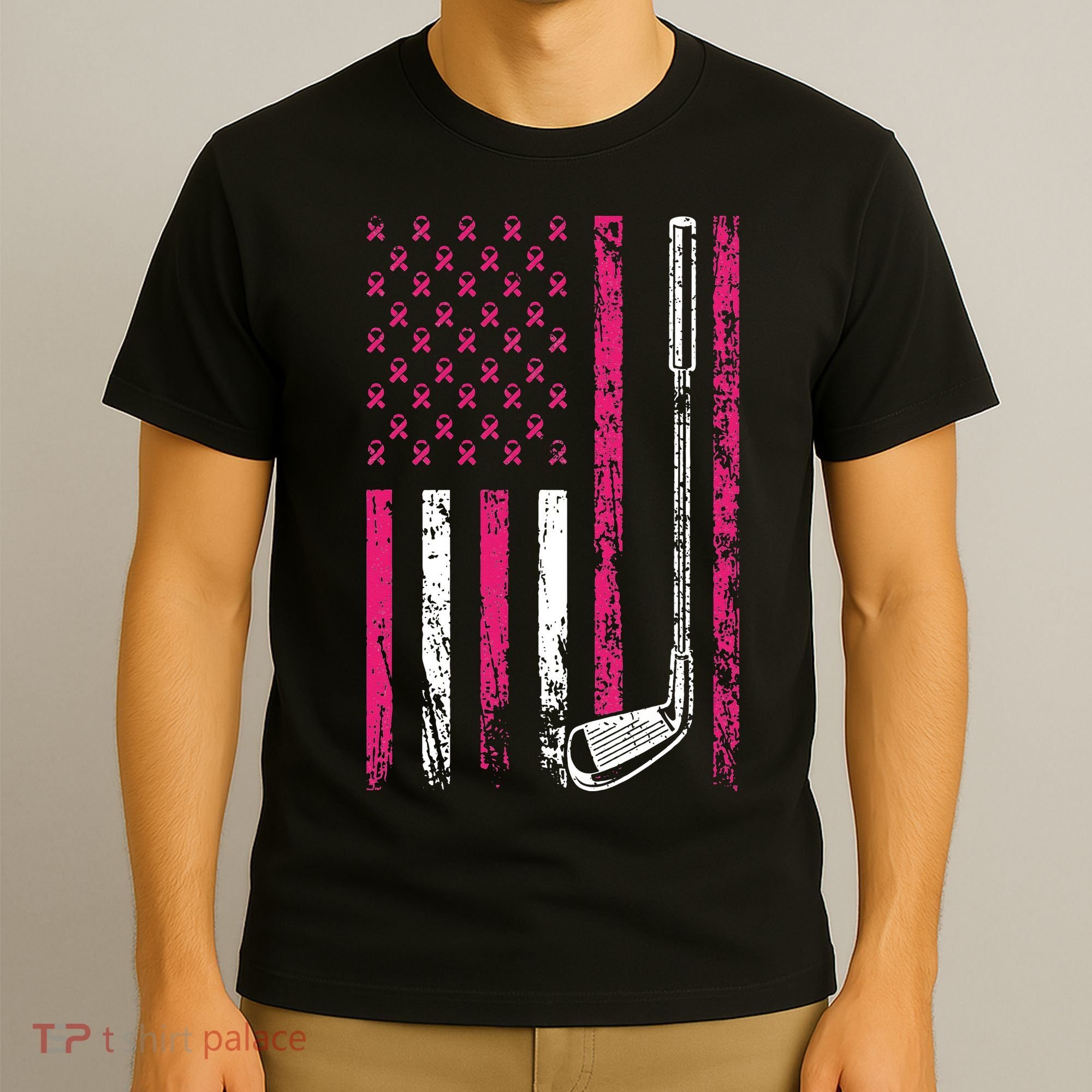 American Sports Flag Breast Cancer Awareness Golf Club T-Shirt
