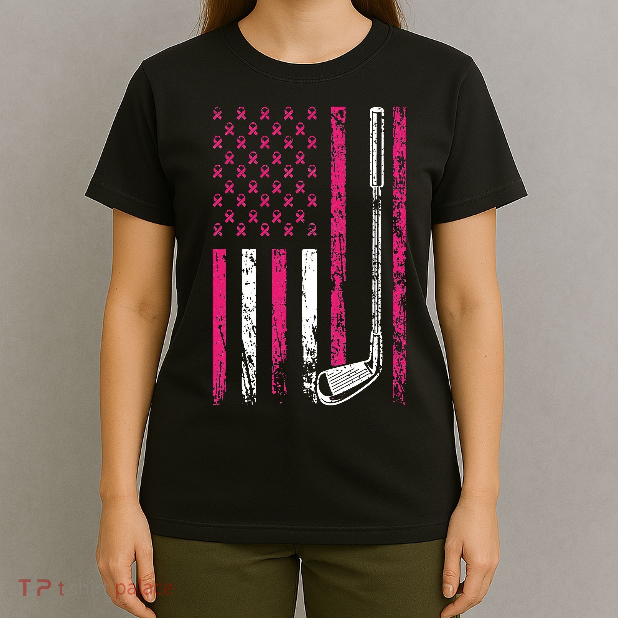 American Sports Flag Breast Cancer Awareness Golf Club T-Shirt