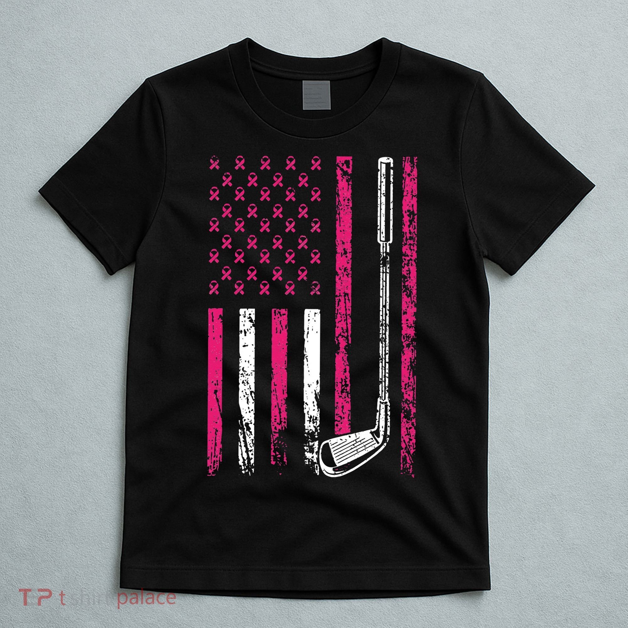 American Sports Flag Breast Cancer Awareness Golf Club T-Shirt