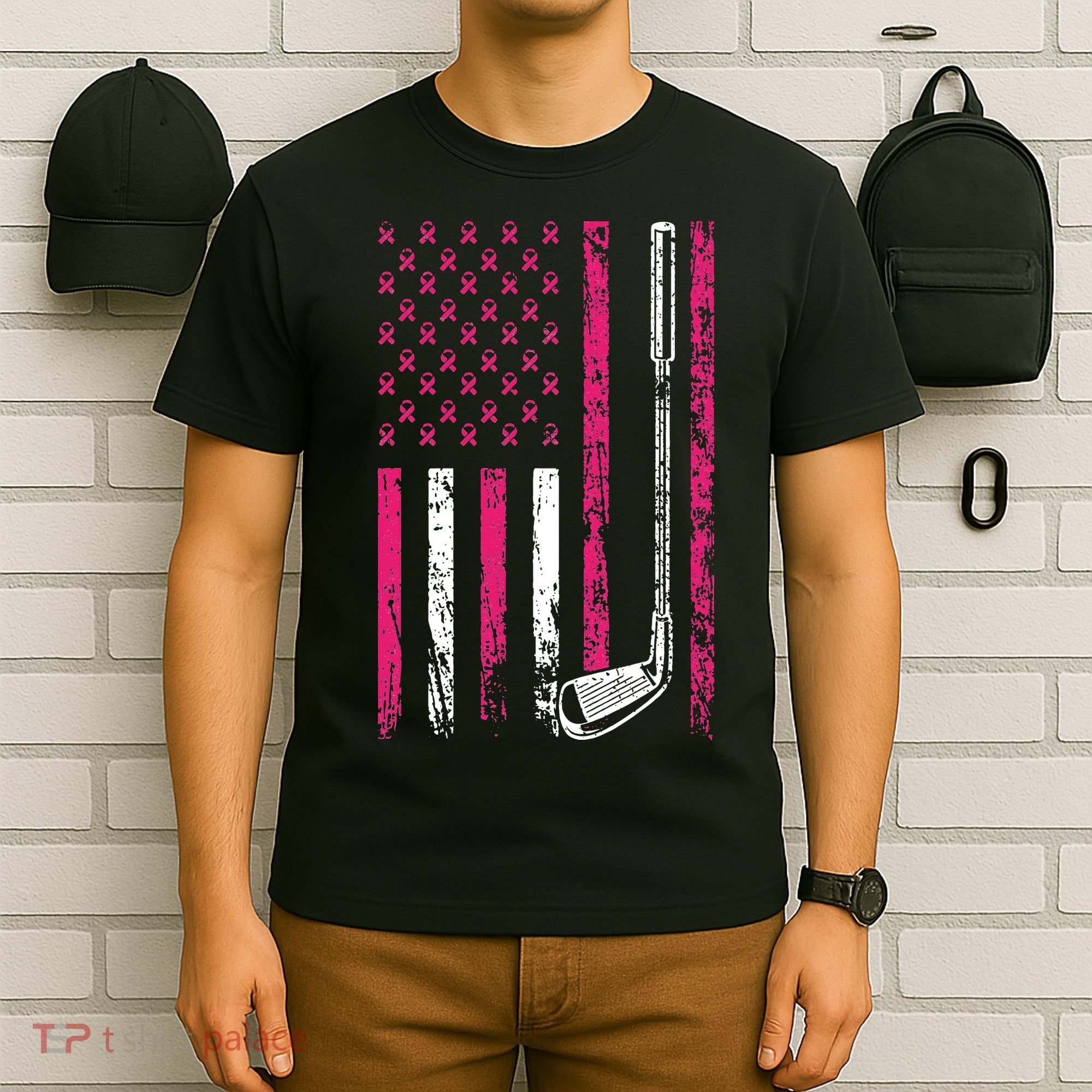 American Sports Flag Breast Cancer Awareness Golf Club T-Shirt