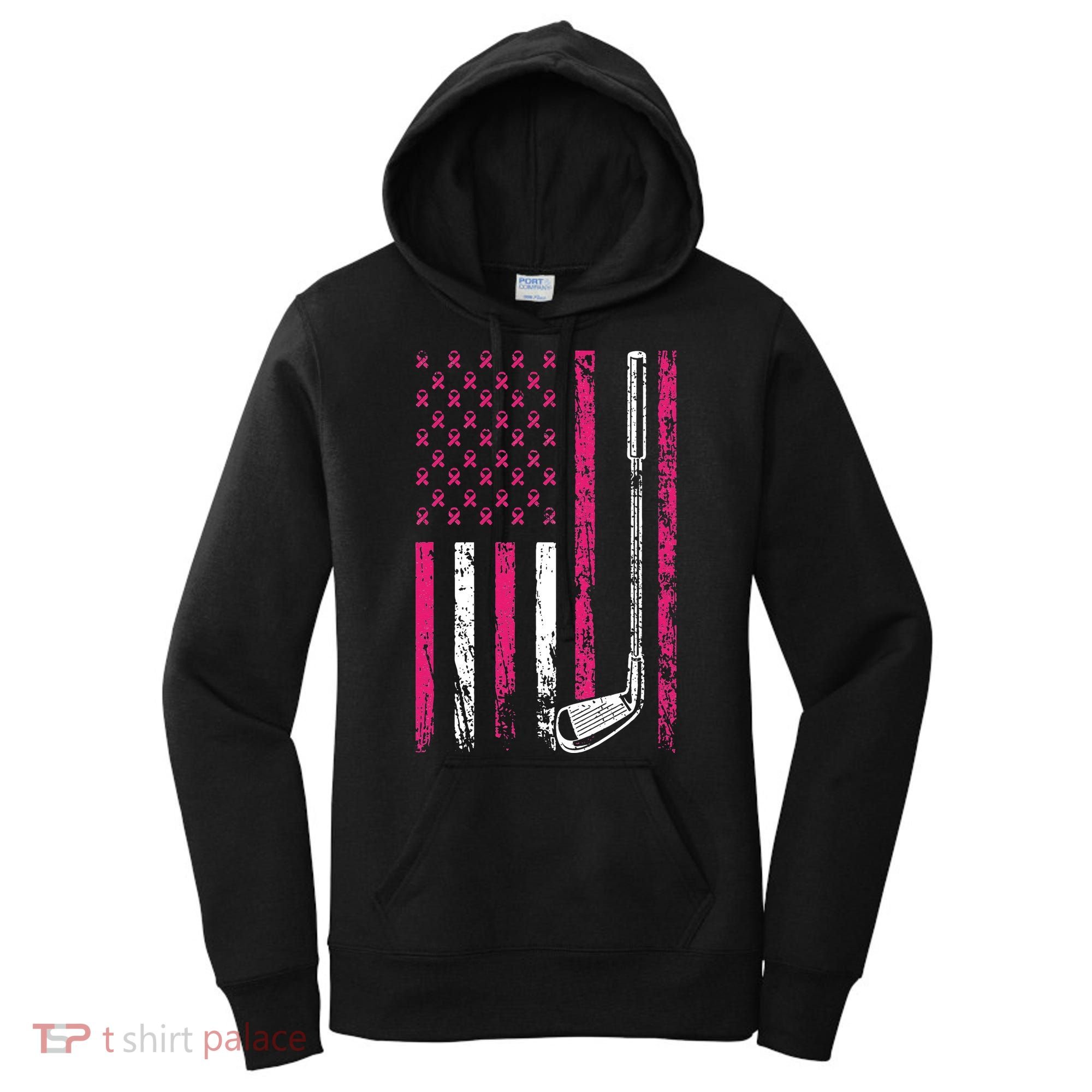American Sports Flag Breast Cancer Awareness Golf Club Women's Hoodie